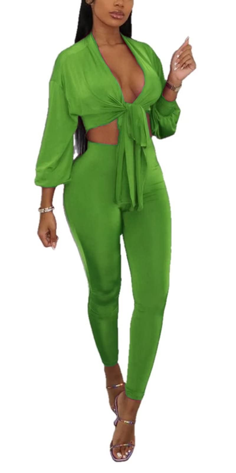 Sexy 2 Piece Club Outfits for Women - Tie Up Crop Top & Bodycon Leggings Set - Party, Nightclub & Festival Outfit - Perfect for Clubbing, Concerts & Girls Night Out