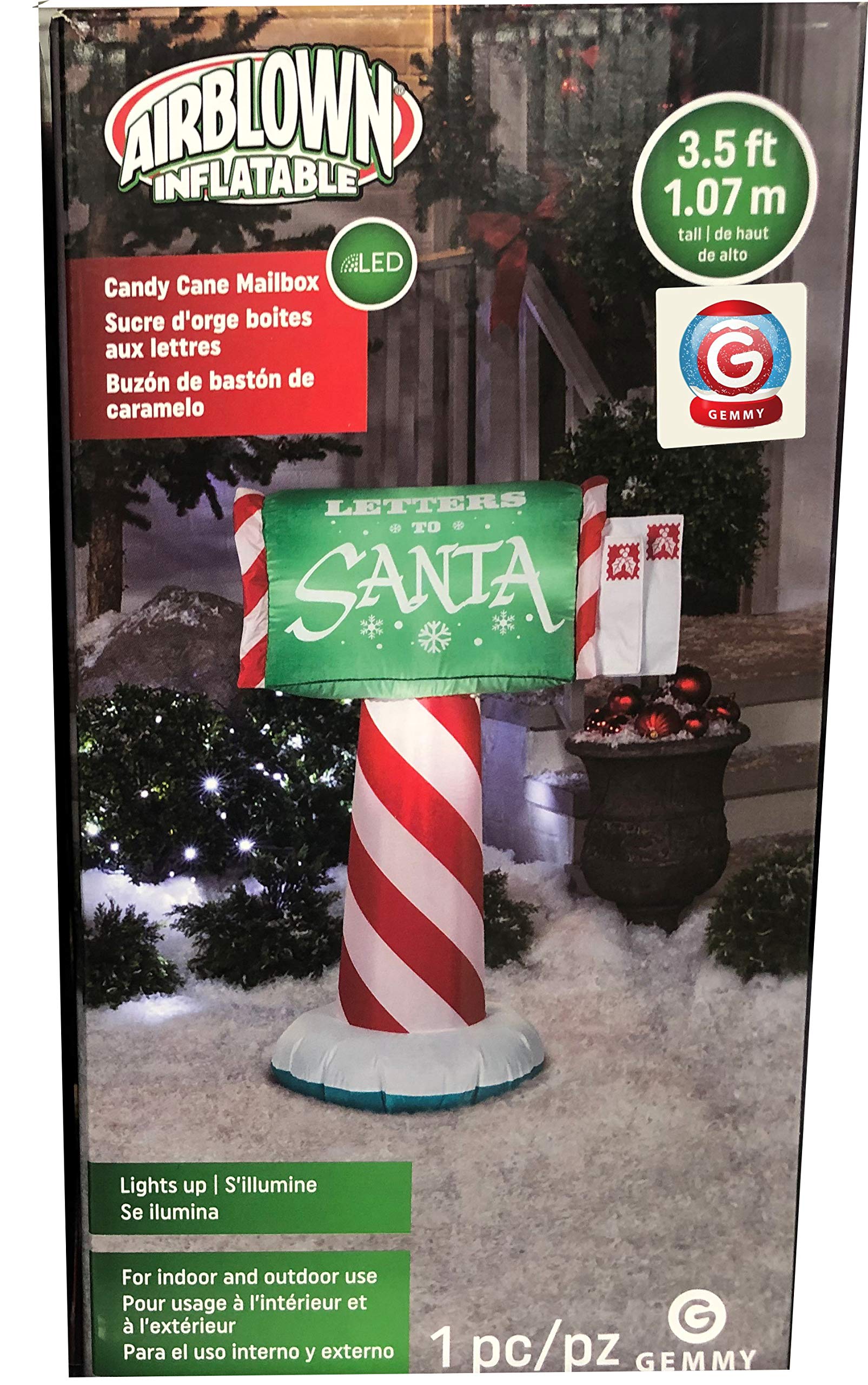 Gemmy 3.5' Christmas Airblown Inflatable Letters to Santa Candy Cane Mailbox - Indoor/Outdoor Holiday Decoration for Yard, Garden & Front Porch