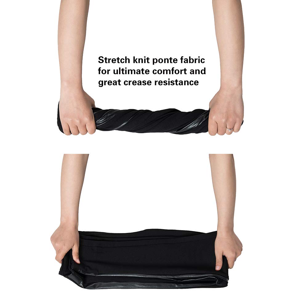 Women's Black Stretch Skinny Dress Pants with Leather Stripe - Professional Tuxedo Work Pants for Business Office & Casual Wear | Perfect for Meetings, Office Outfits & Smart Casual Occasions