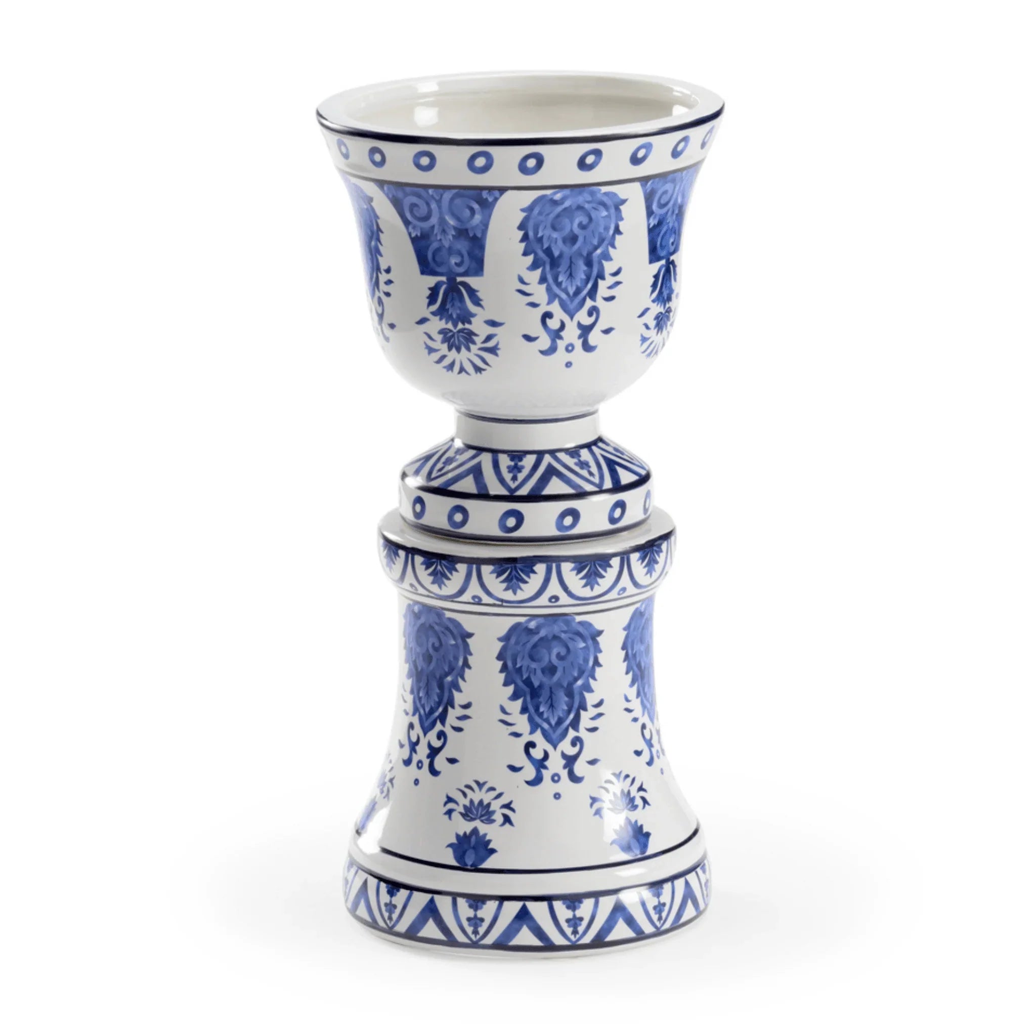 Blue and White Ceramic Jardiniere Pedestal Planter - Elegant Flower Pot for Indoor/Outdoor Decor, Garden, Patio, and Home Styling