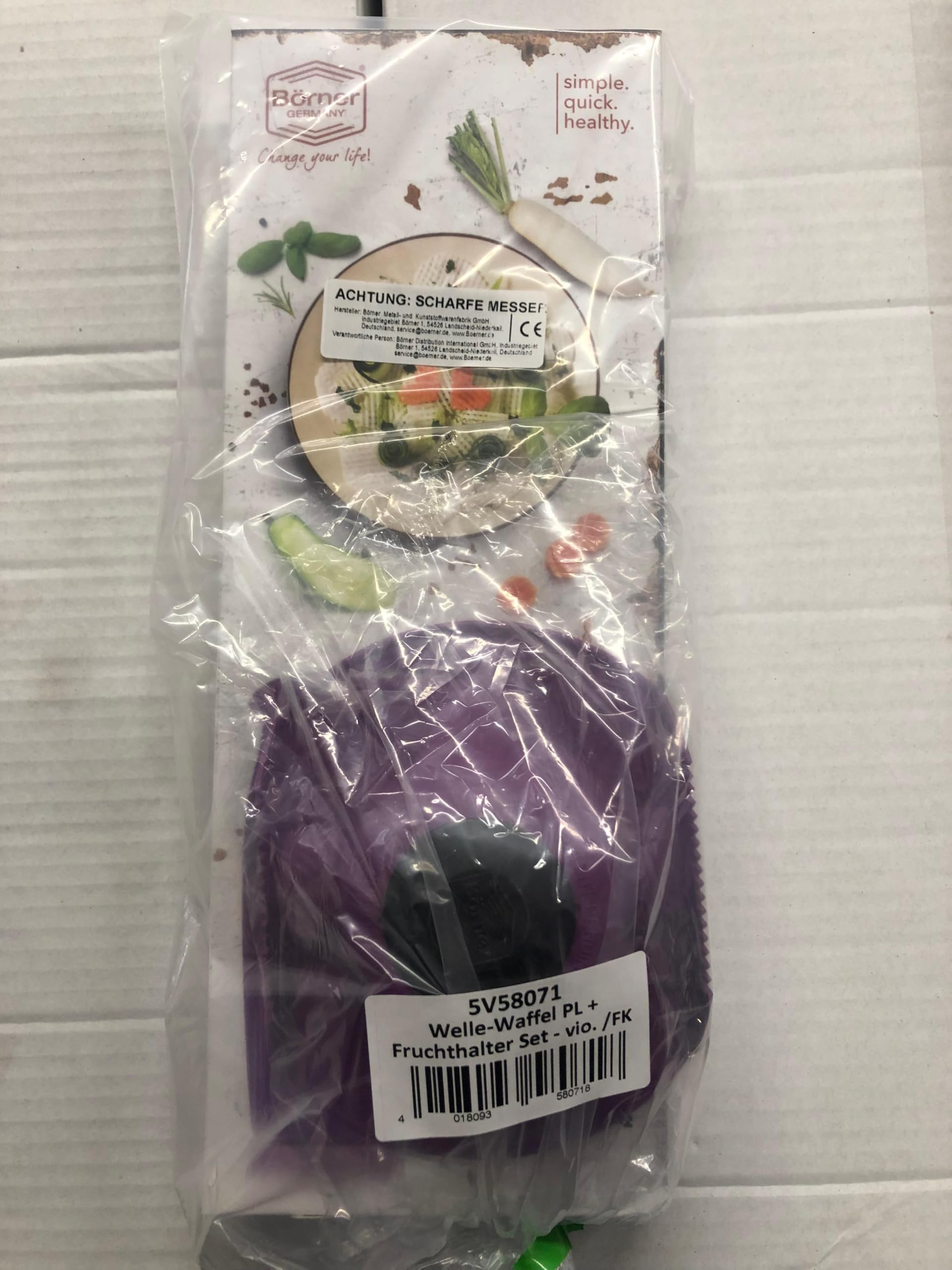 Börner Wave-Waffle PowerLine Crinkle Cutter with Safety Guard - 2-Piece Vegetable Slicer Set for Perfect Wave & Waffle Cuts - Ideal for Lattice Potatoes, Fries & Creative Food Presentation - Purple Kitchen Tool for Home Chefs & Meal Prep