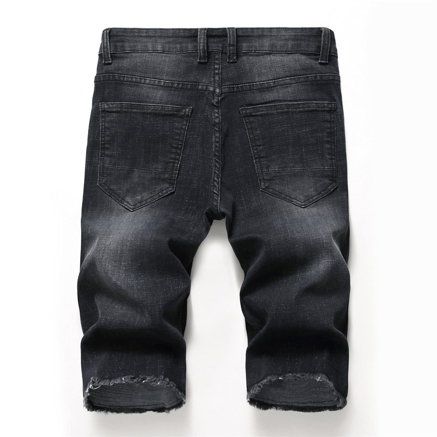 **Men's Skinny Ripped Distressed Denim Shorts - Retro Washed Hole Jeans Shorts for Summer - Straight Fit Fashion (Black, Size 36) - Perfect for Casual Outings, Streetwear & Summer Style**