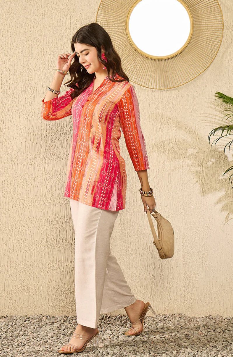 Stylish Orange Rayon Blend Floral Print Women's Casual Top - Perfect for Spring Outfits, Summer Dresses & Everyday Wear