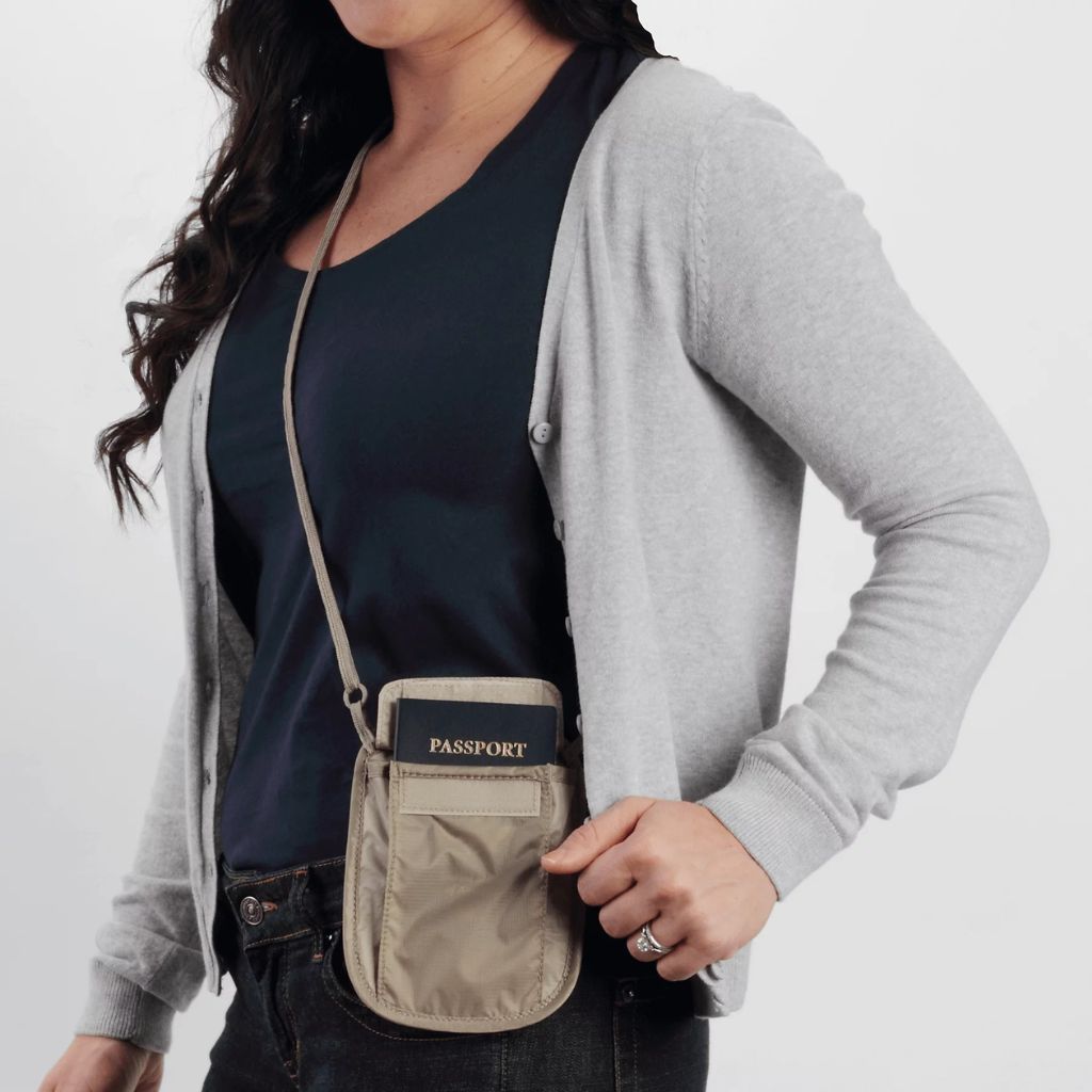 Eagle Creek RFID Blocking Neck Wallet - Anti-Theft Travel Money Pouch for Passport & Credit Cards - Tan | Perfect for Airports, Sightseeing & Secure Travel