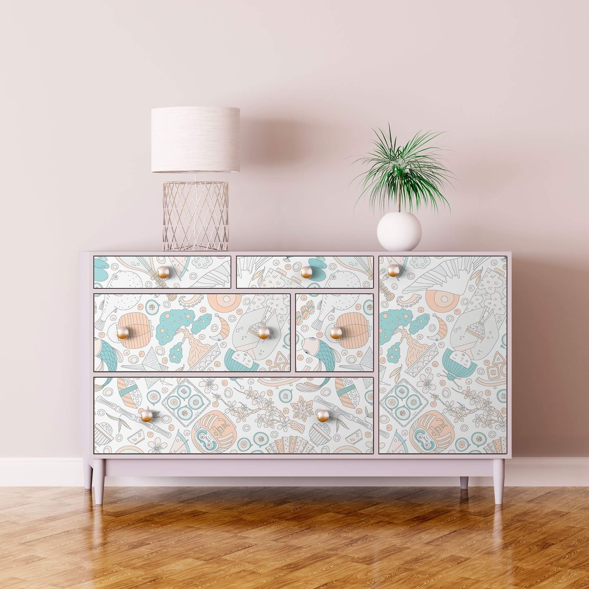 White Asian Themed Peel and Stick Removable Wallpaper - Self-Adhesive Decorative Wall Covering for Home, Office & Nursery Decor