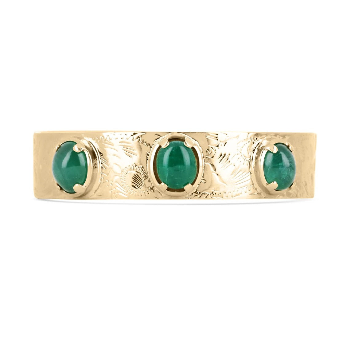 14K Gold Bangle Bracelet with 14.82tcw Natural Cabochon Emerald Three Stone - Elegant Jewelry for Women, Perfect for Weddings, Anniversaries & Special Occasions
