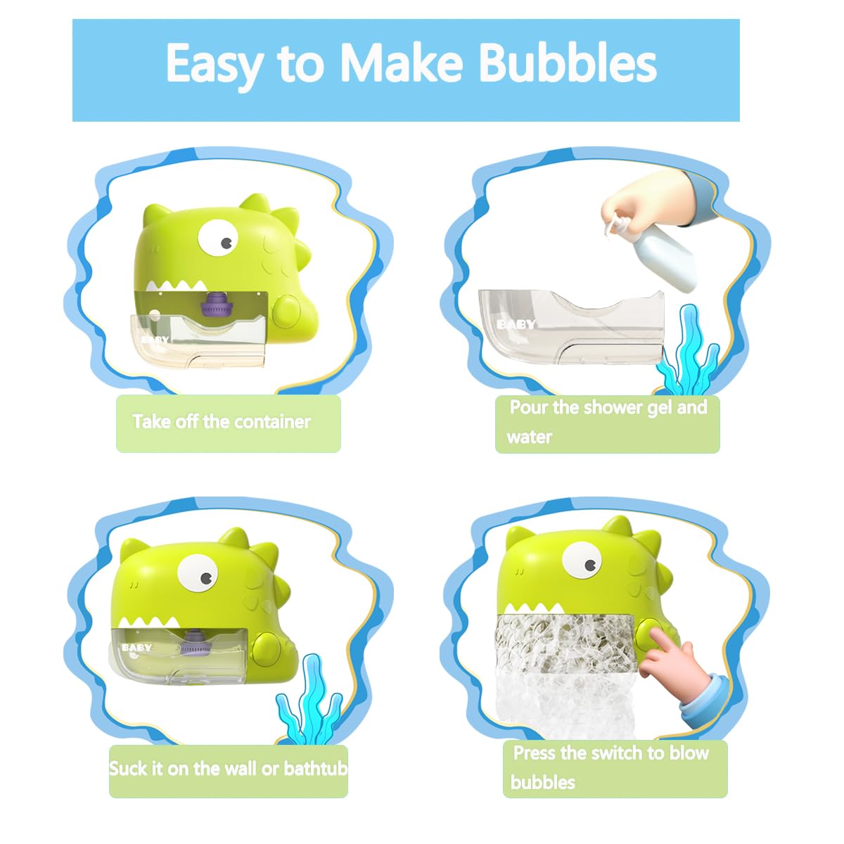 Dinosaur Bath Toys for Toddlers 1-3 Years - Waterproof Bubble Maker with Music | Fun Bathtime Shower Gifts for Boys & Girls