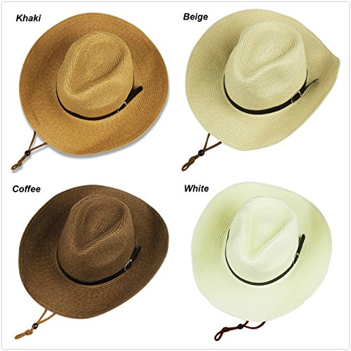 iHomey Packable Cowboy Sun Hat for Men & Women - Breathable Straw Summer Hat with Wide Brim, UV Protection & Chin Strap - Perfect for Beach, Outdoor, Travel & Gardening