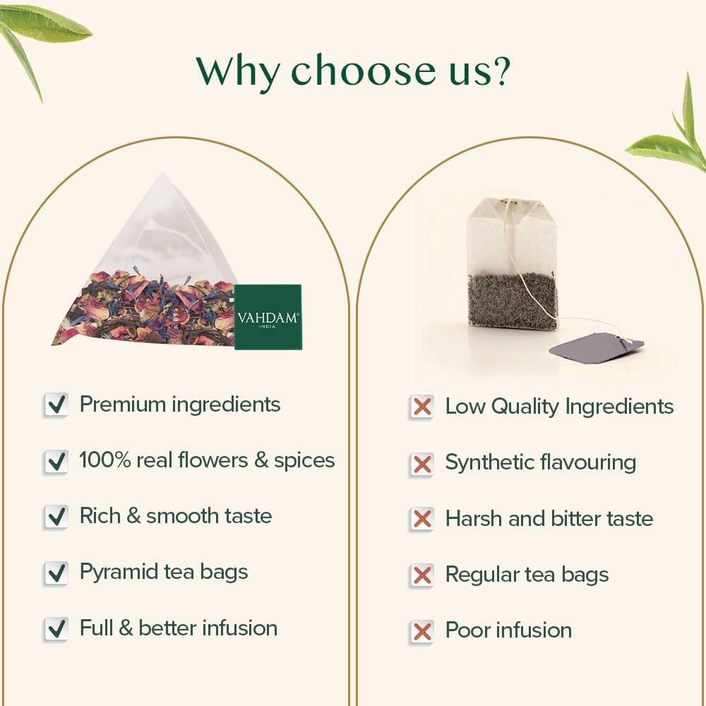 VAHDAM Hibiscus Rose Herbal Tea Bags - 100% Natural Whole Hibiscus Flowers with Rose Petals, Chamomile & Exotic Spices (100 Count) | Caffeine-Free Floral Infusion | Resealable Ziplock Pouch | Perfect for Relaxation, Detox & Afternoon Tea Time