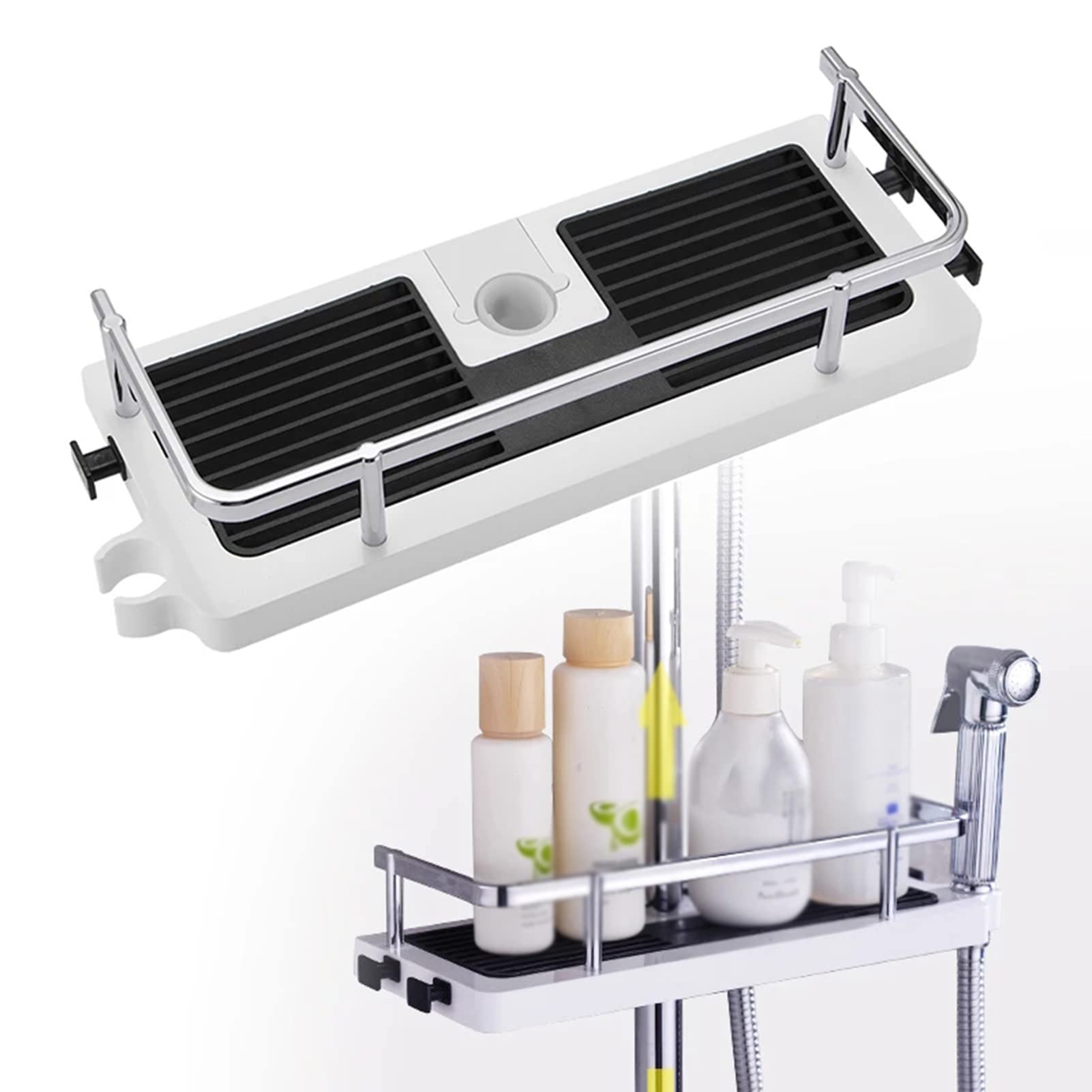 2-Pack No Drill Floating Shower Shelf Organizer - Wall Mount Bathroom Storage Rack for Shampoo, Soap & Toiletries | Space Saving Bath Accessory for Small Showers & Apartment Living