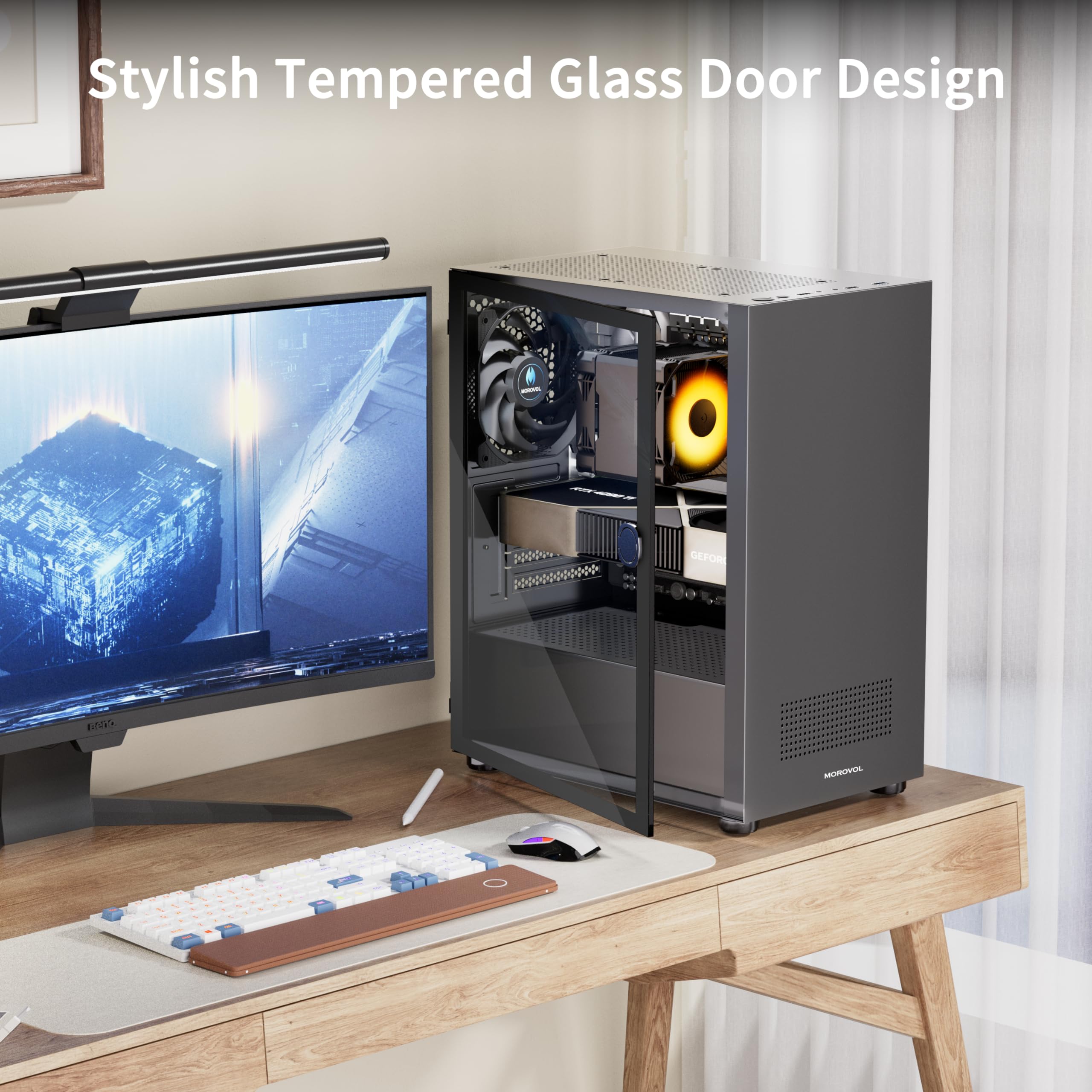 Compact Micro ATX PC Case with Tempered Glass Side Panel - Black Gaming Computer Case with USB 3.0 & Pre-Installed Fan | Perfect for Home Office, Gaming Rigs & Custom Builds
