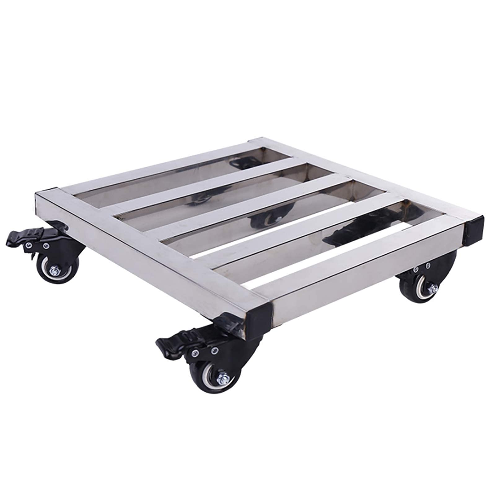 Stainless Steel Plant Caddy with Swivel Casters - Square Flower Pot Stand on Wheels for Indoor/Outdoor Plants - Perfect for Moving Potted Plants in Living Room, Garden, or Patio