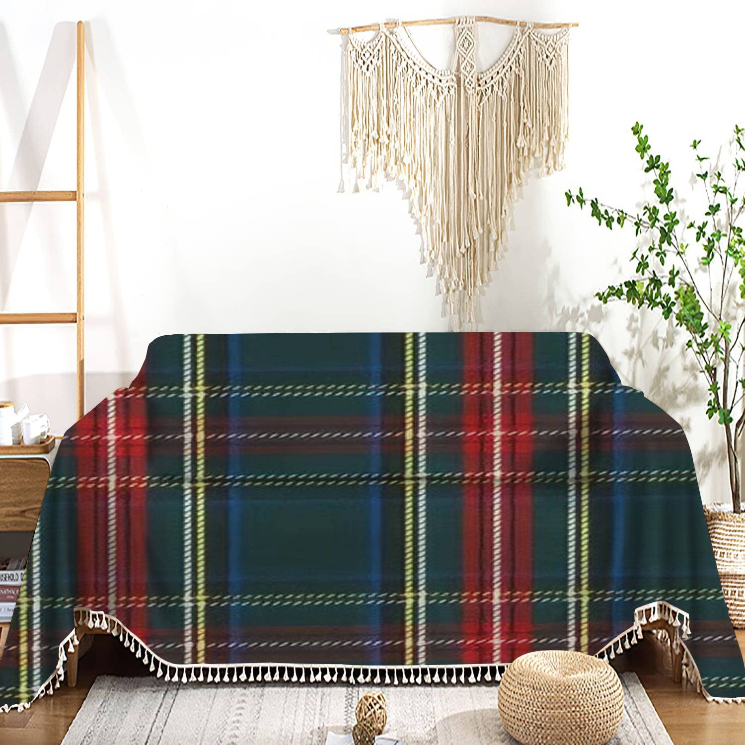 Classic Scottish Tartan Sofa Cover - Red Green Yellow Blue Traditional Washable Slipcover | Furniture Protector for Pets | Perfect for Living Room, Bedroom & Home Decor