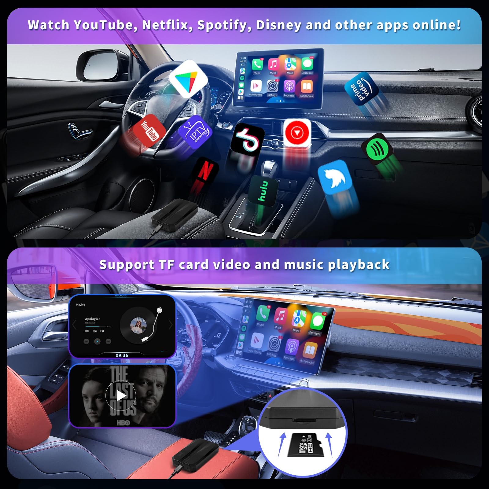 Wireless CarPlay AI Box - Convert Wired to Wireless CarPlay, Supports Netflix/YouTube/MirrorLink/App Download/TF Card, Compatible with Factory Wired CarPlay Cars - Perfect for Streaming & Navigation During Commutes & Road Trips