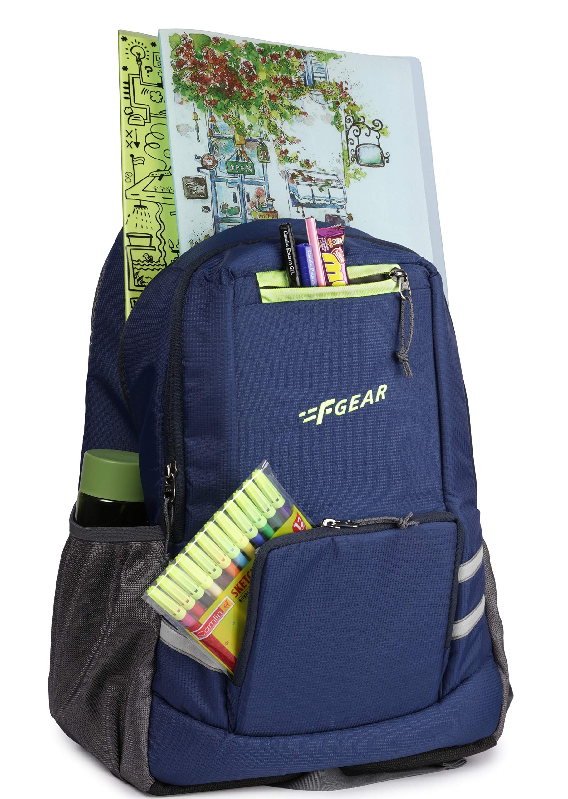 F Gear Intellect Doby Waterproof School Backpack with Rain Cover - Perfect for Students, Travel & Outdoor Activities
