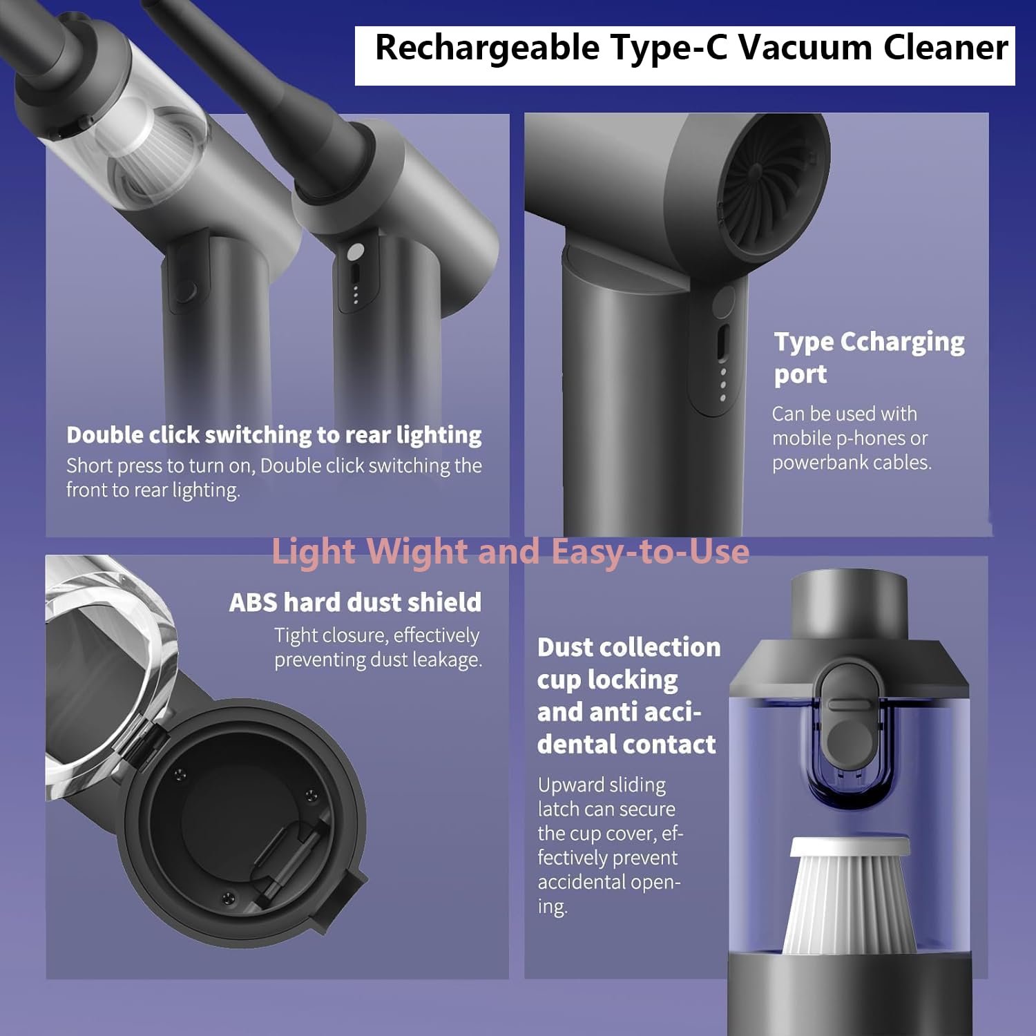 Cordless Car Vacuum 16000PA - 4-in-1 Handheld Cleaner for Car, Home & Office