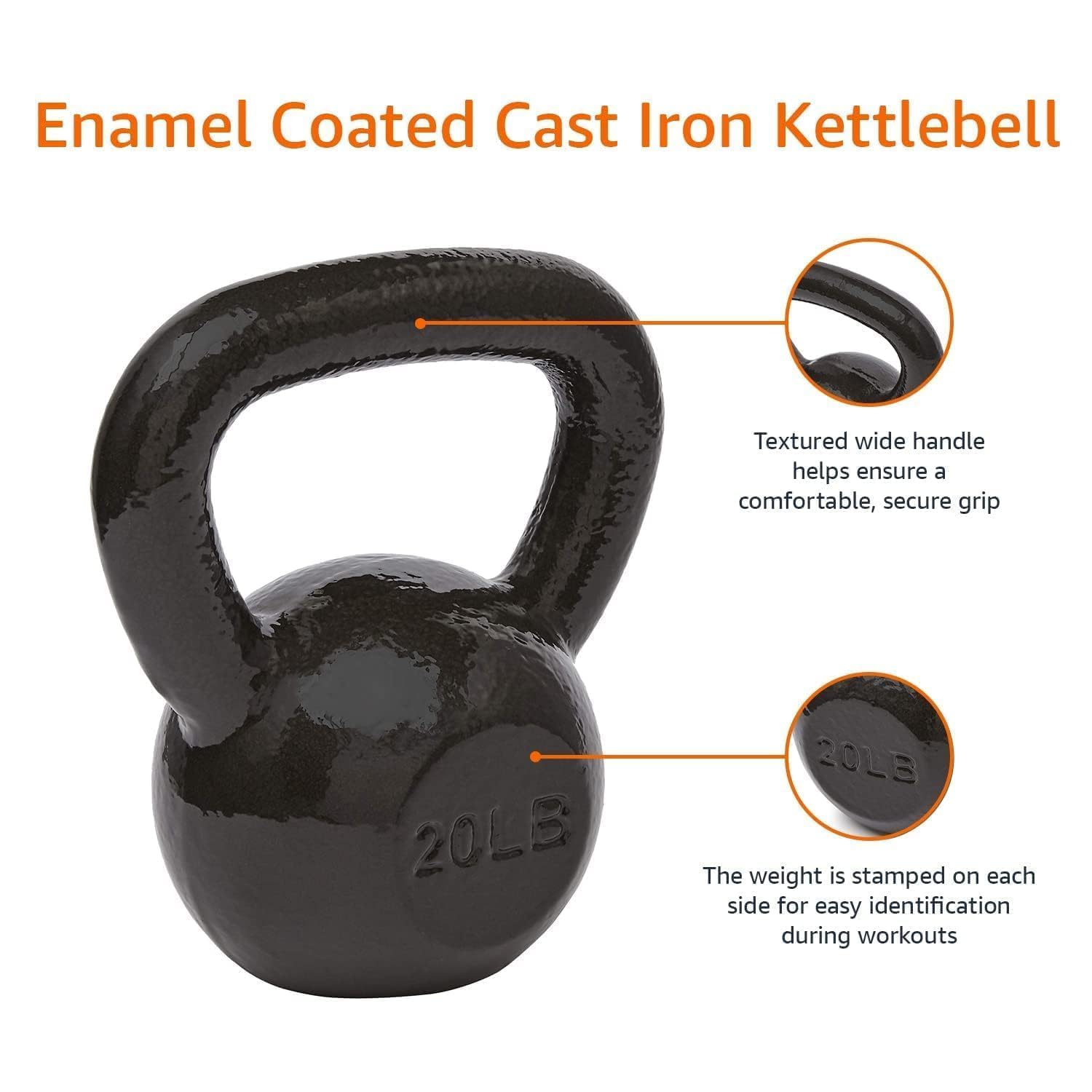 Amazon Basics Cast Iron Kettlebell - 5-50 lbs Weight Options for Home Gym, Strength Training & Fitness Workouts - Perfect for CrossFit, HIIT, and Functional Training