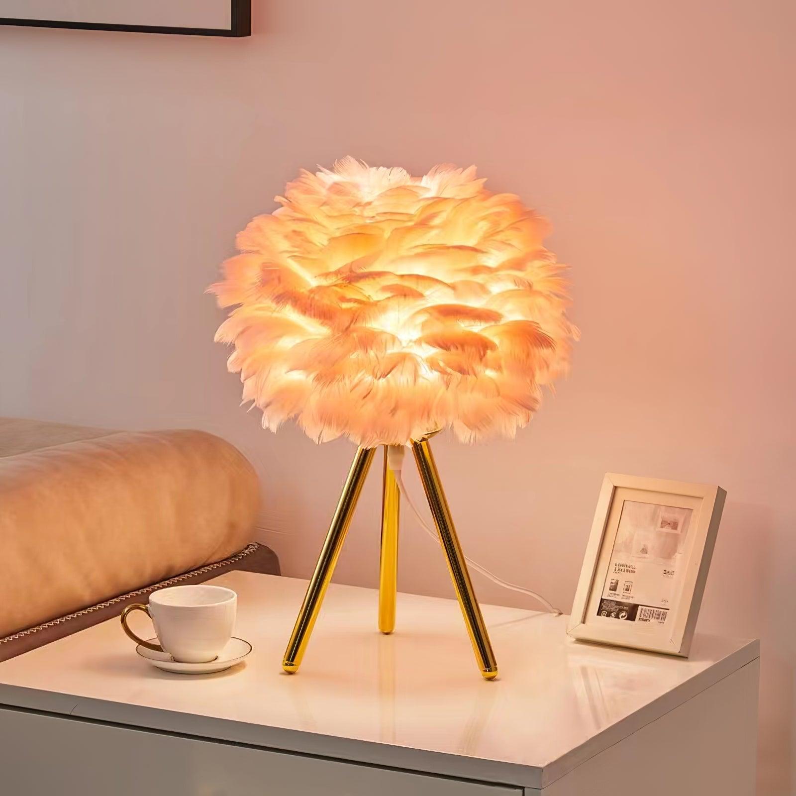 Elegant Goose Feather Table Lamp - Soft Warm White Light for Bedroom, Living Room & Office Decor - Perfect for Cozy Nights & Relaxing Ambience