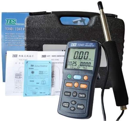 TES-1340 Digital Hot-Wire Anemometer - Accurate Air Flow Velocity Tester & Wind Speed Meter for HVAC, Duct Testing, Industrial Applications - Perfect for Home, Office, and Laboratory Use