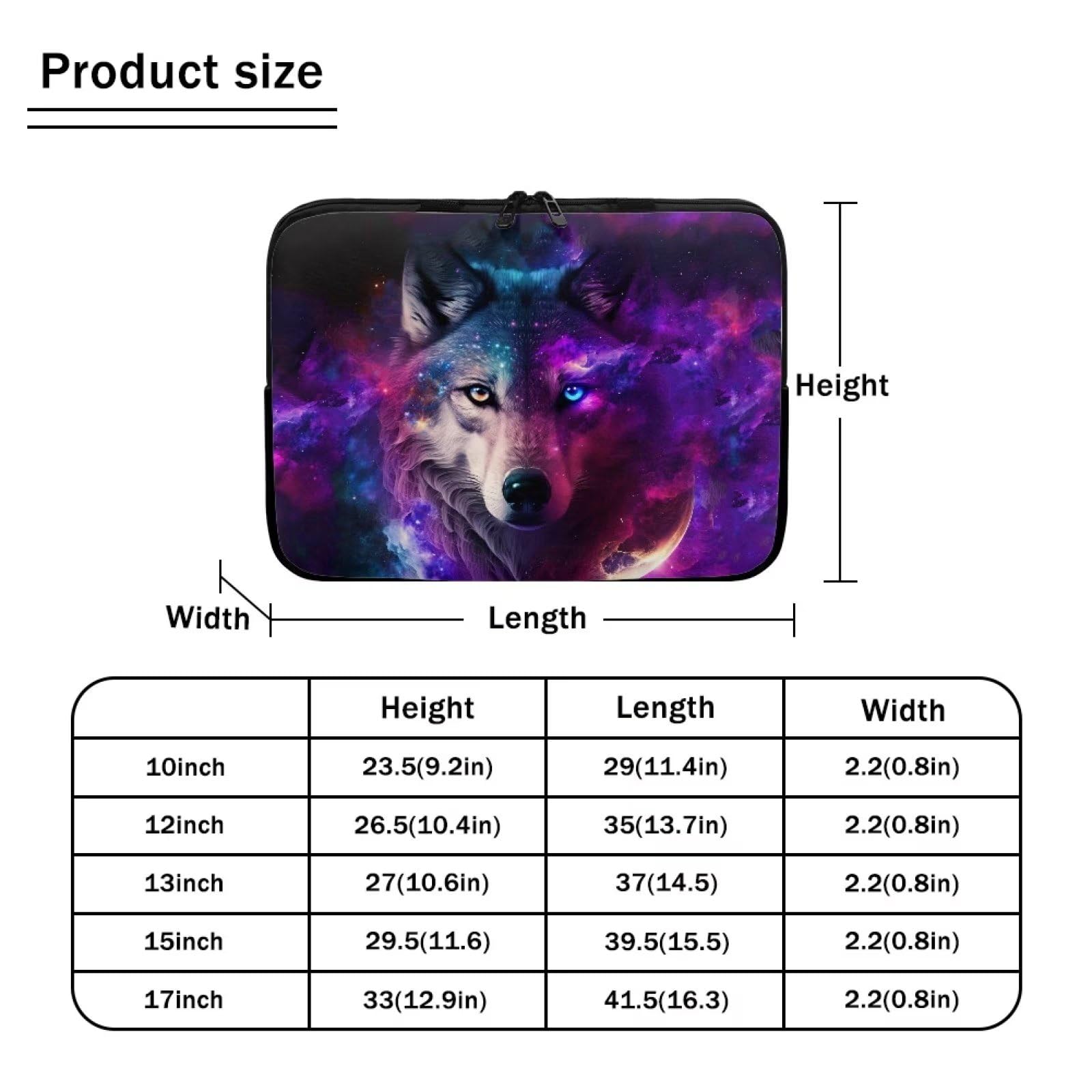 Galaxy Wolf Laptop Sleeve Bag for 17 Inch Laptops - Durable Double Zipper Computer Carrying Case for Men - Perfect for Work, Travel & School Accessories