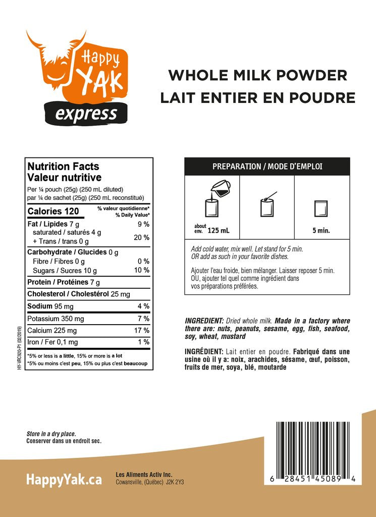 Happy Yak Whole Milk Powder - 100% Pure, Non-GMO, Rich in Calcium & Vitamins - Perfect for Baking, Coffee Creamer, and Healthy Smoothies