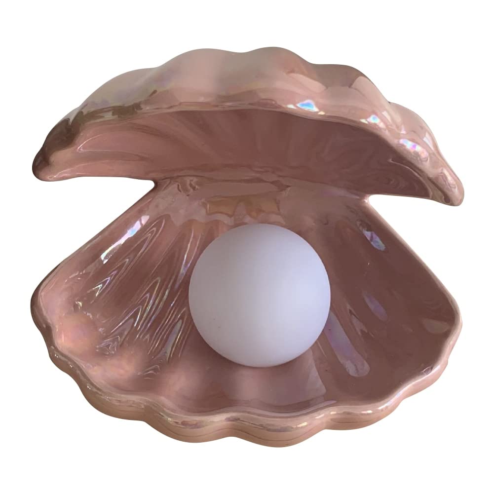 Nordic Creative Shell Night Light - Warm White LED Pearl Lamp, Pink Ceramic Lampshade for Bedroom, Bedside, Desk & Home Decor (Perfect for Girls' Room, Reading Nook & Cozy Nighttime Ambiance)