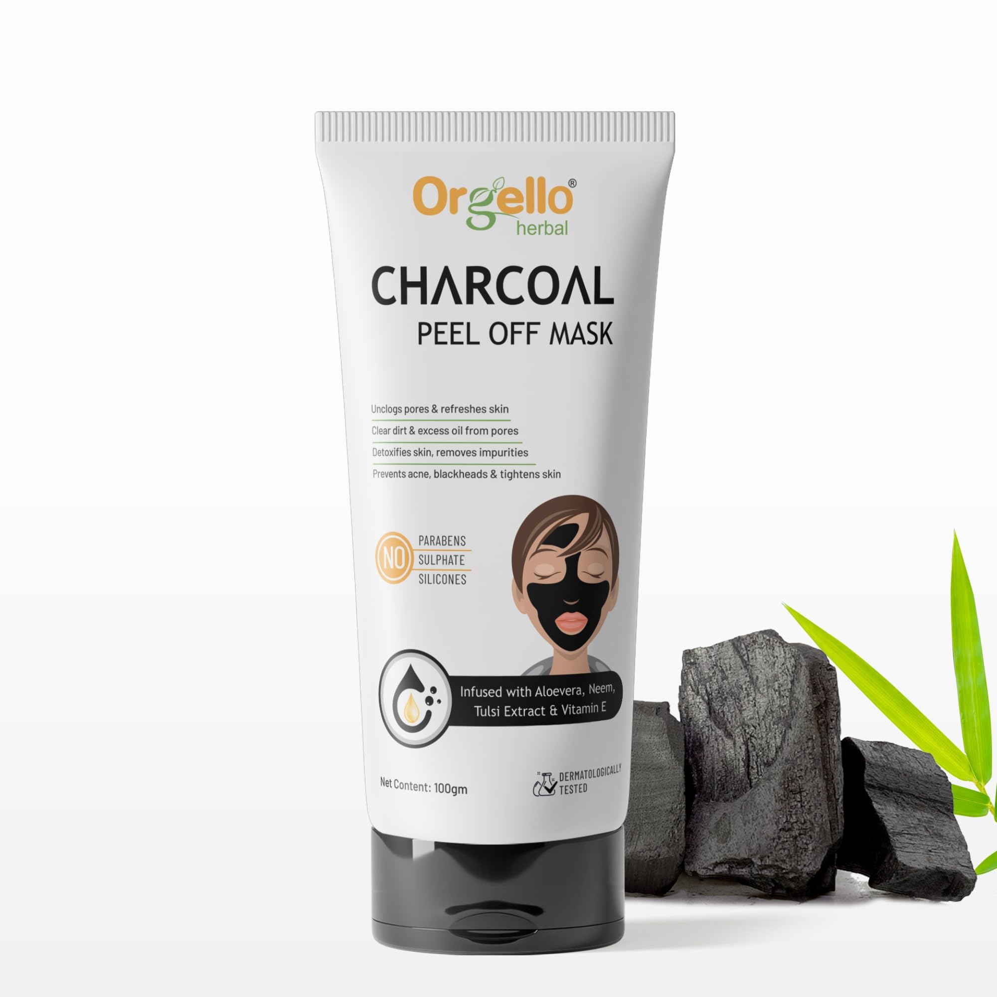 Orgello Charcoal Peel Off Face Mask for Blackhead Removal & Deep Pore Cleansing - Sulfate & Paraben Free - Suitable for Men, Women & Teens with Dry, Normal or Oily Skin | Perfect for Spa Days, Self-Care Routines & Acne Treatment