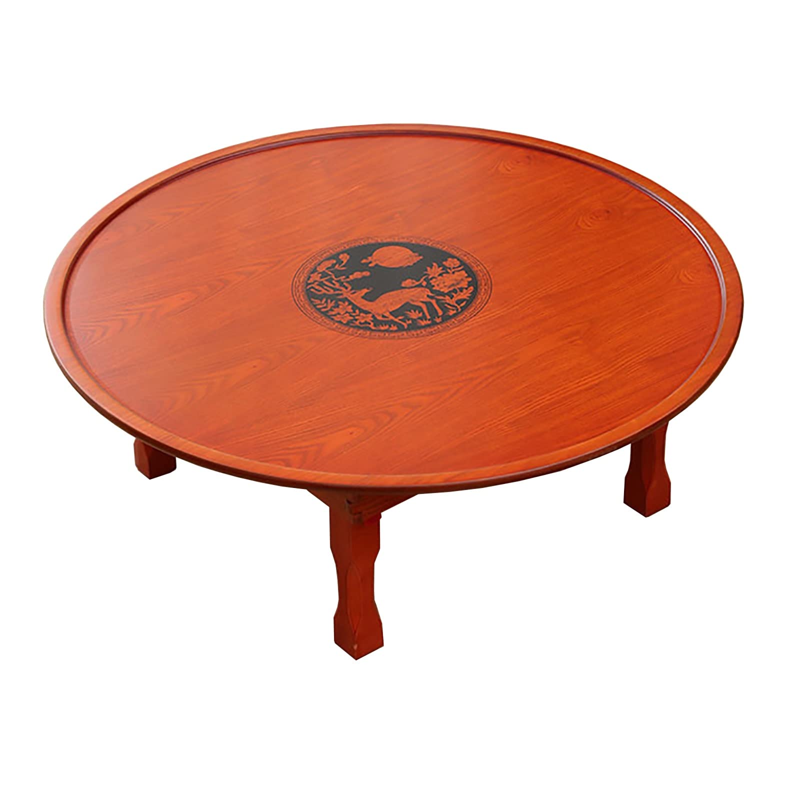 Foldable Round Wooden Table - Korean Style Printed Dining, Coffee, Study & Low Table for Tatami, Bay Window & Tea House (60cm) - Perfect for Small Spaces, Asian Decor & Zen Living Rooms