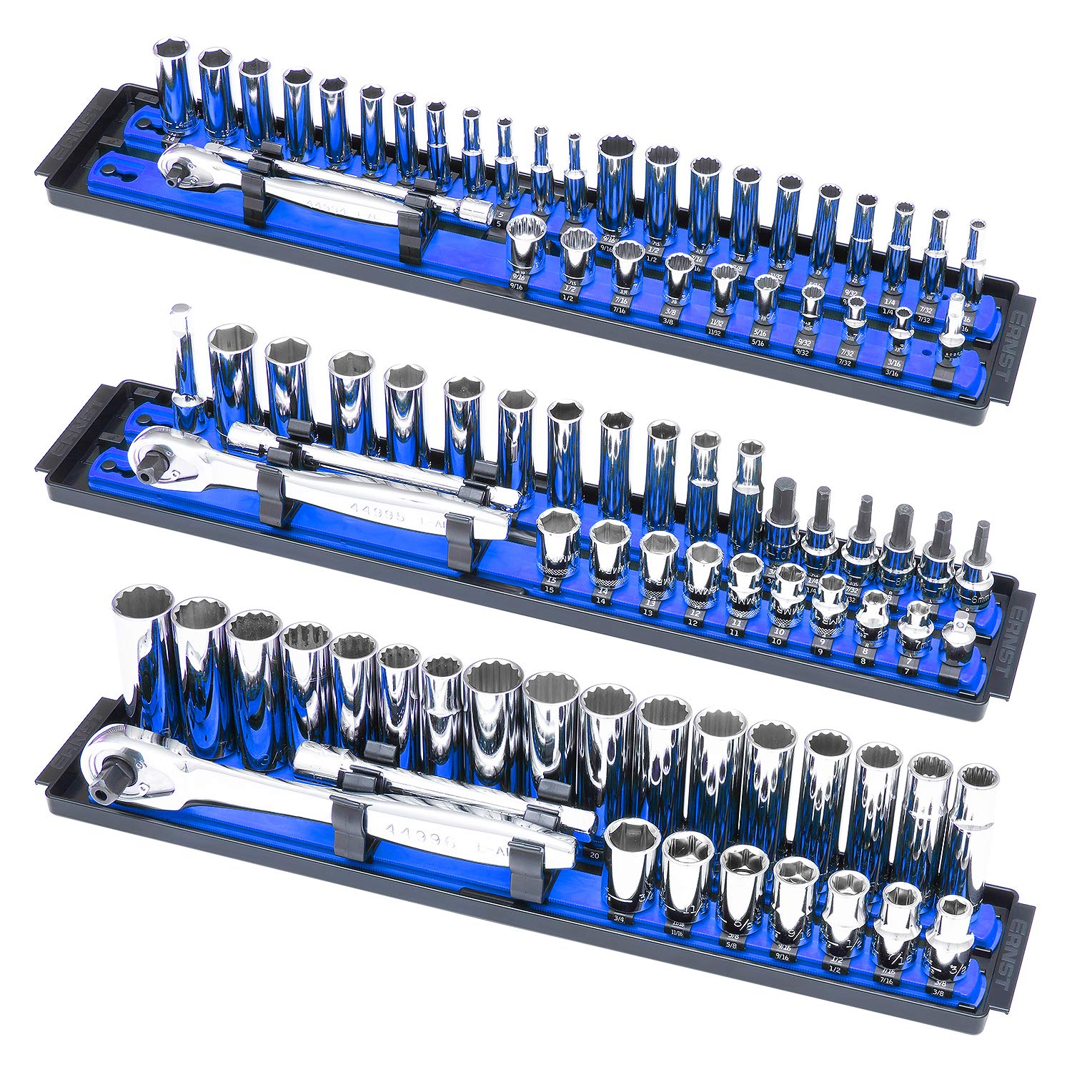ERNST Socket Boss Combo 3-Pack | Blue Socket Rail Organizers (8511A) | Made in USA | Perfect for Toolbox Organization & Mechanics Workshop Storage