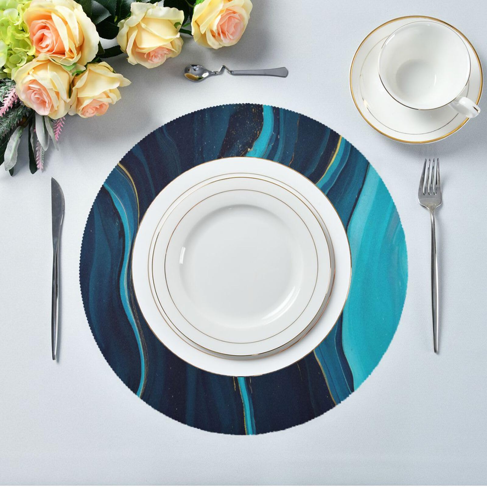 ATTX Round Marble Placemats Set of 4 - Elegant Circle Dining Table Mats for Kitchen & Home Decor | Perfect for Dinner Parties, Daily Meals & Holiday Gatherings