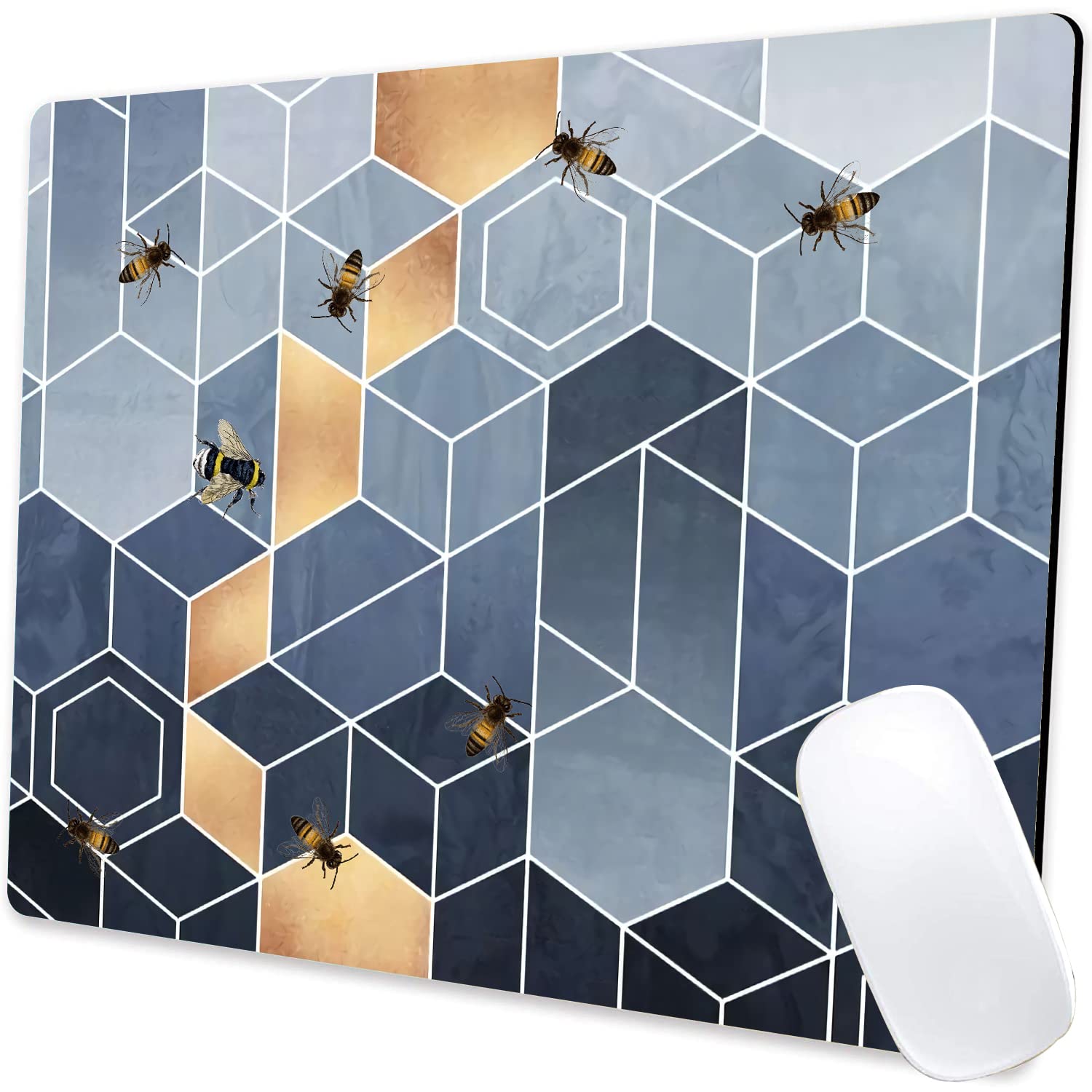 Premium Golden Geometric Rhombus Gaming Mouse Pad - Non-Slip Rubber Base, Waterproof Office & Home Mouse Mat (9.5