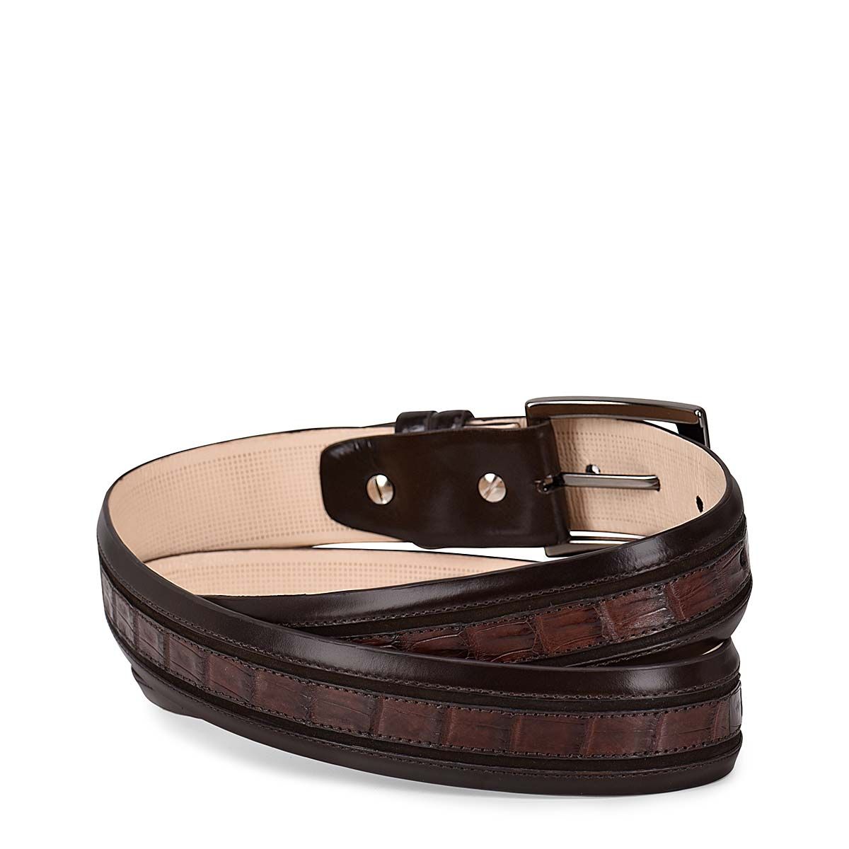 CS246FC Men's Exotic Brown Leather Belt with Fuscus Design - Stylish Dress Belt for Casual, Office & Formal Outfits