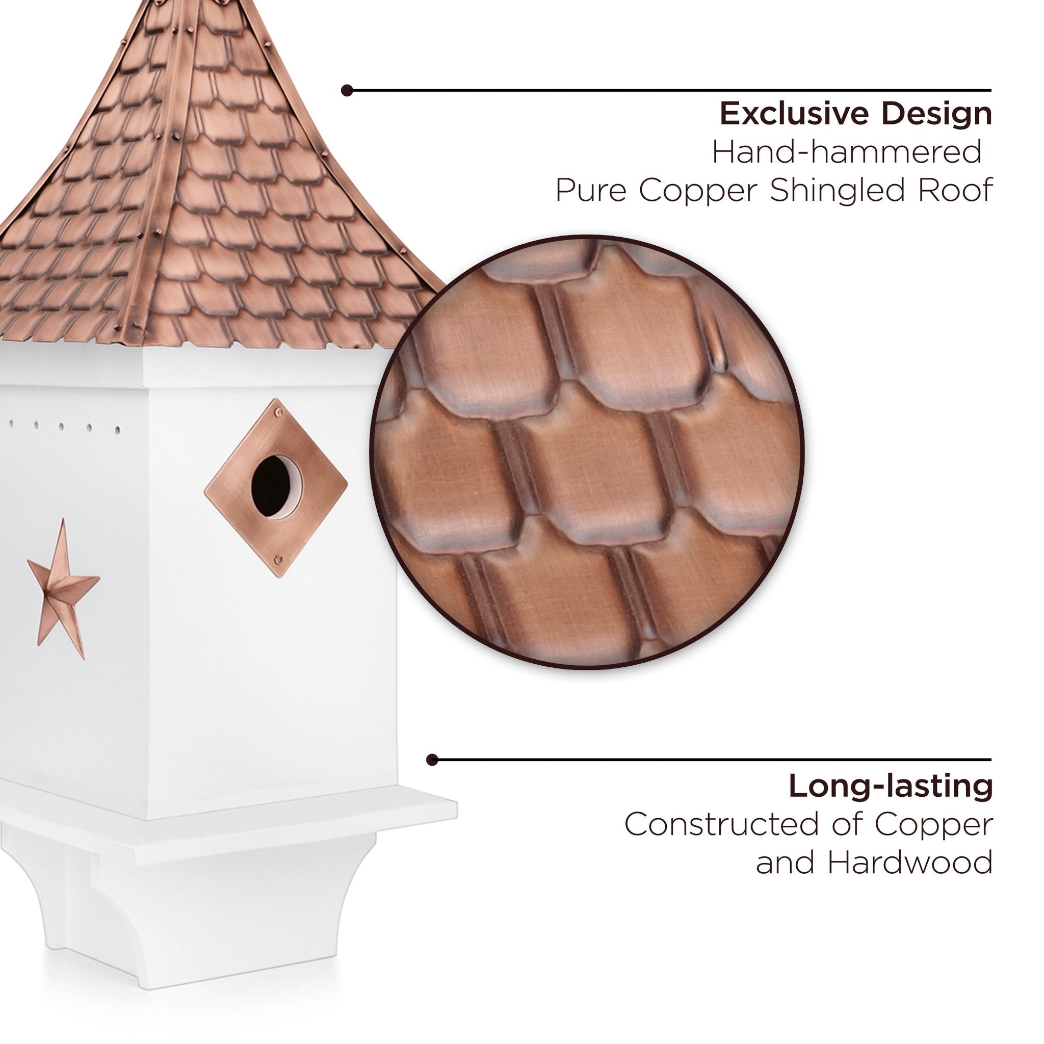 Villa Bird House with Shingled Copper Roof - Handcrafted Wooden Birdhouse for Outdoor Garden Decor - Attract Wild Birds to Your Backyard or Patio