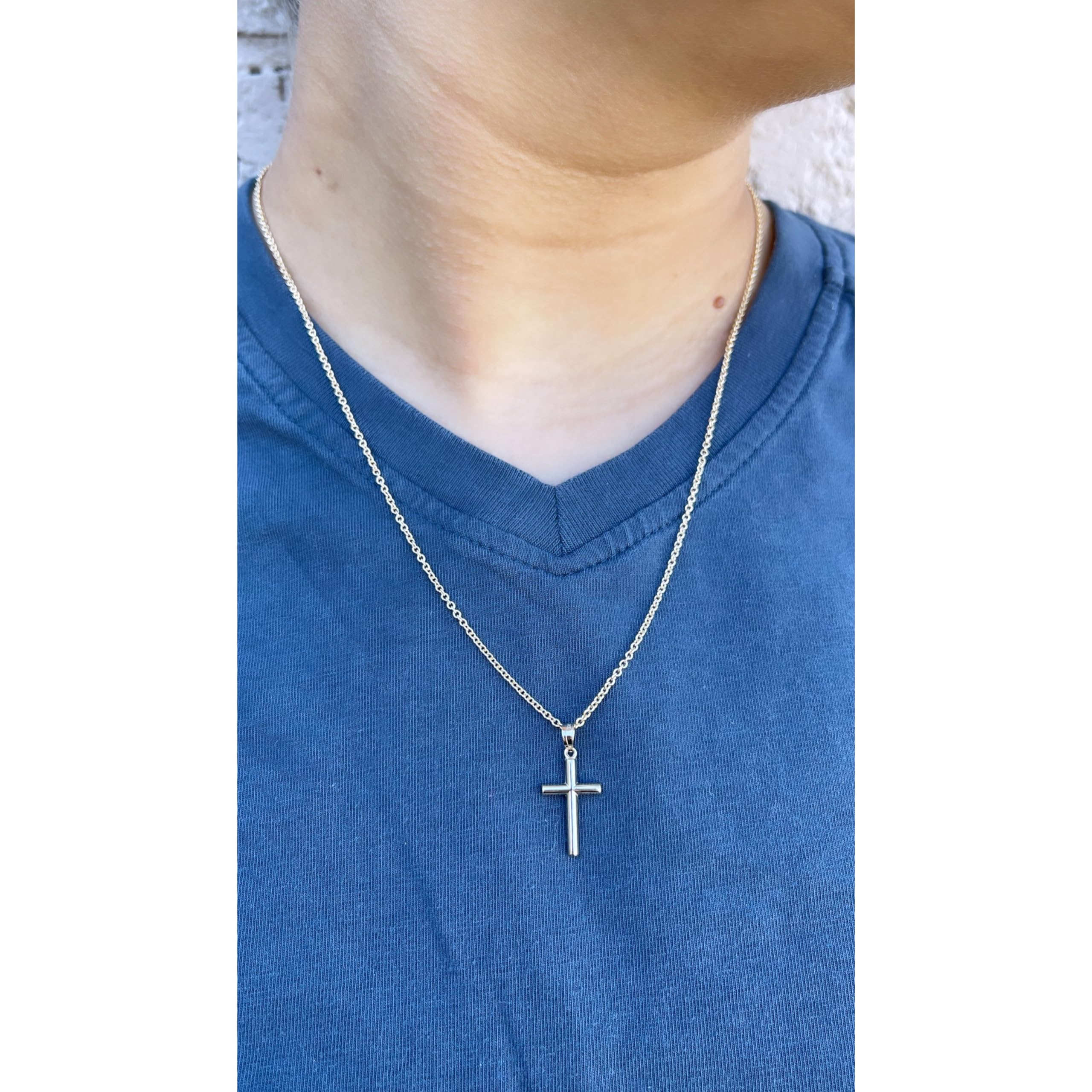 14K Yellow Gold, White Gold & Rose Gold Polished Tube Cross Pendant Necklace - Religious Jewelry Gifts for Women & Men - Perfect for Baptism, Confirmation & Daily Wear