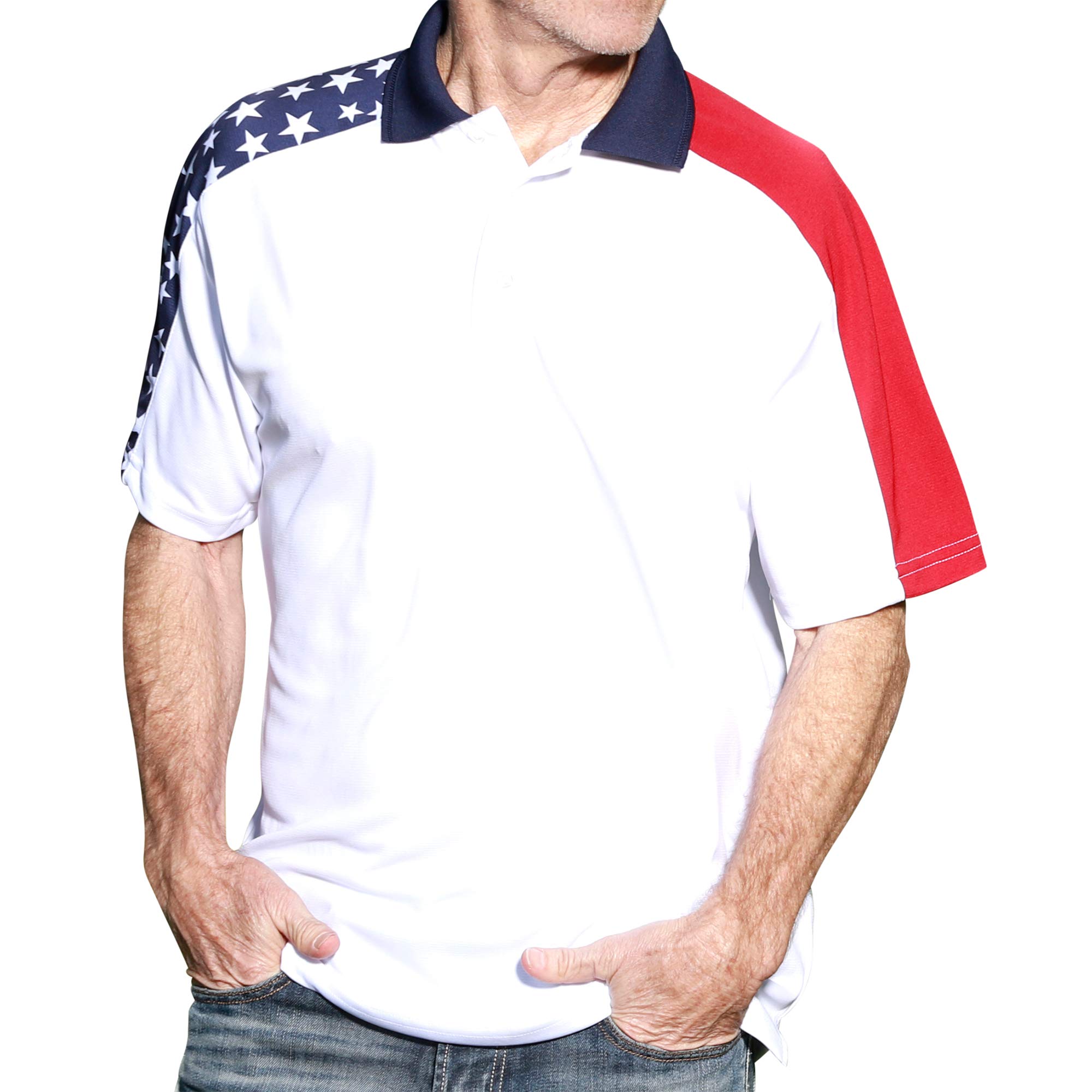 American Made Men's USA Flag Polo Shirt - Premium Cotton, Breathable & Comfortable (XXL, White) - Perfect for 4th of July, Patriotic Events & Casual Wear
