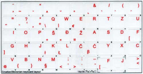 Croatian Slovenian Keyboard Stickers - Transparent Background with Blue, Orange, Red, White or Yellow Letters (14x14) - Perfect for Laptops, Desktops, and Mechanical Keyboards - Easy Installation for Multilingual Typing