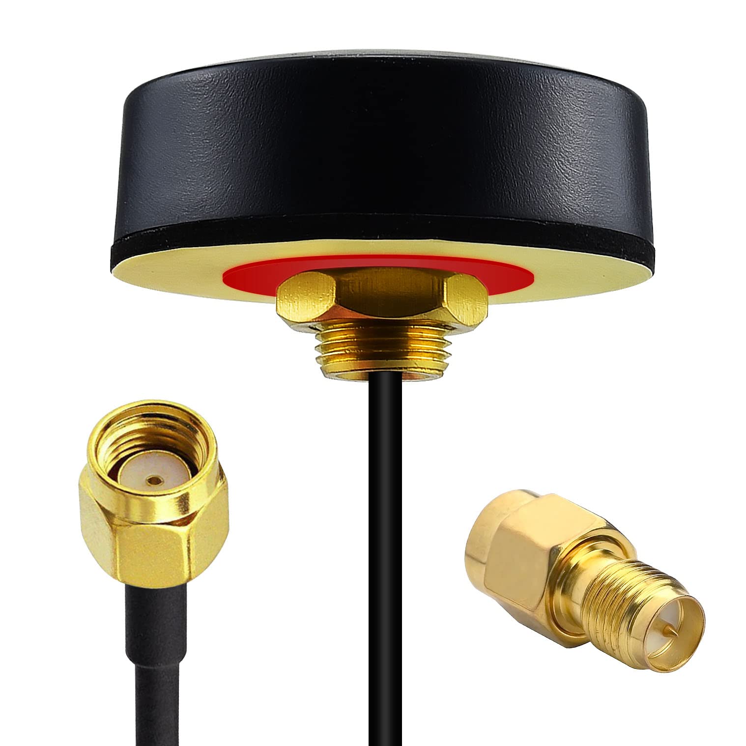 5dBi Dual Band 2.4GHz/5.8GHz WiFi Antenna with 10ft Cable - RP-SMA Male Connector & SMA to RP-SMA Adapter - for Wireless Router, Hotspot, Network Card - Perfect for Home Office, Gaming & Streaming Setup