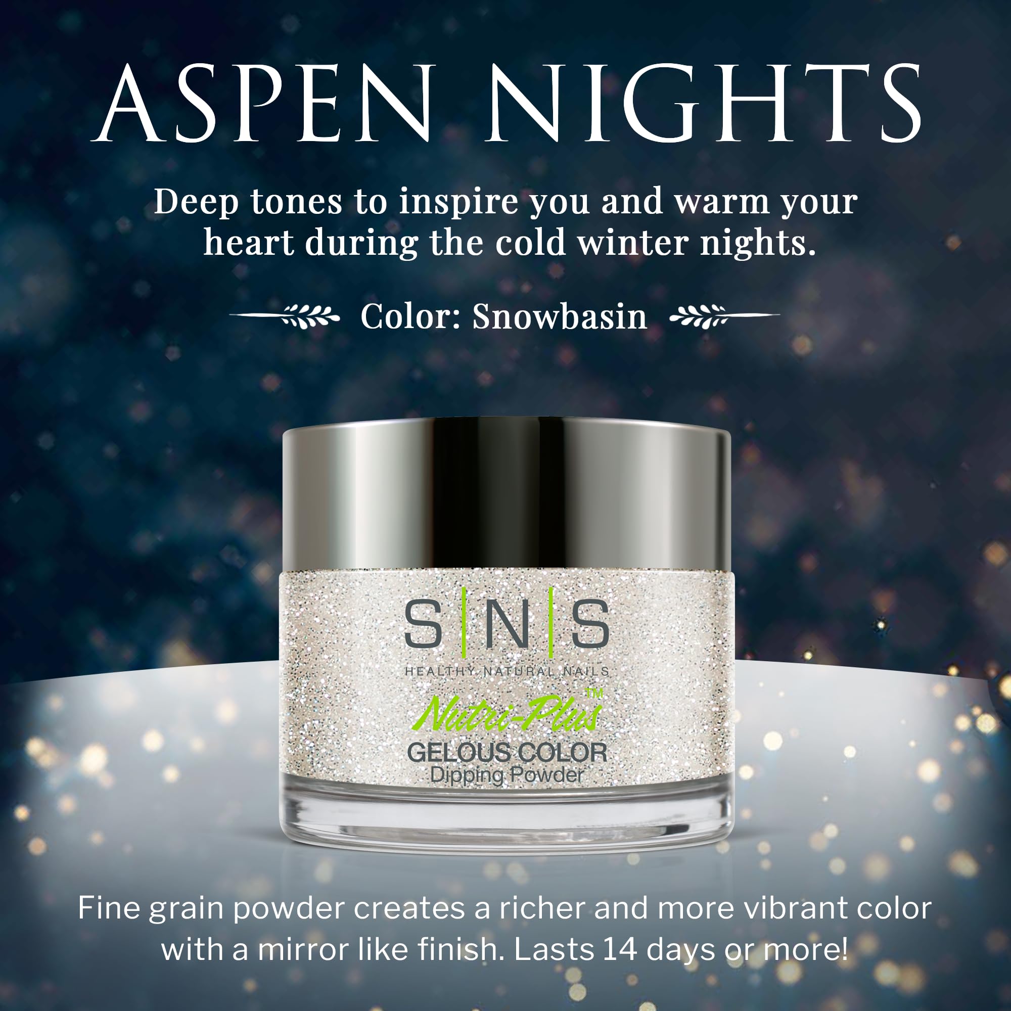 SNS Nail Dip Powder - Gelous Color Dipping Powder in Snowbasin (Metallic Silver) - 14 Days Long-Lasting Acrylic Nail Polish - Low Odor & No UV Lamp Needed - 1 oz - Perfect for Salon, Home Manicures & Nail Art Designs