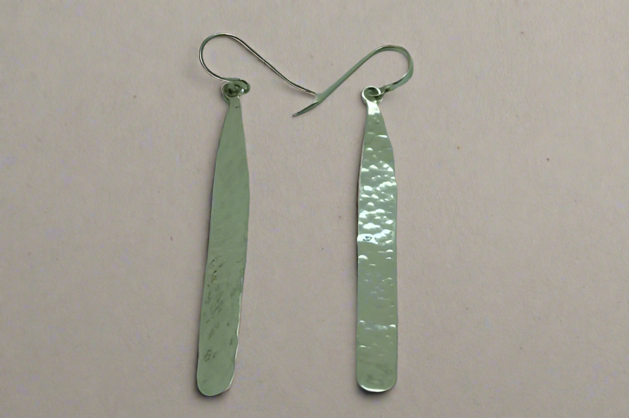 Long Battered Drop Earrings - Sterling Silver Dangle Earrings for Women - Perfect for Casual Wear, Parties, and Special Occasions