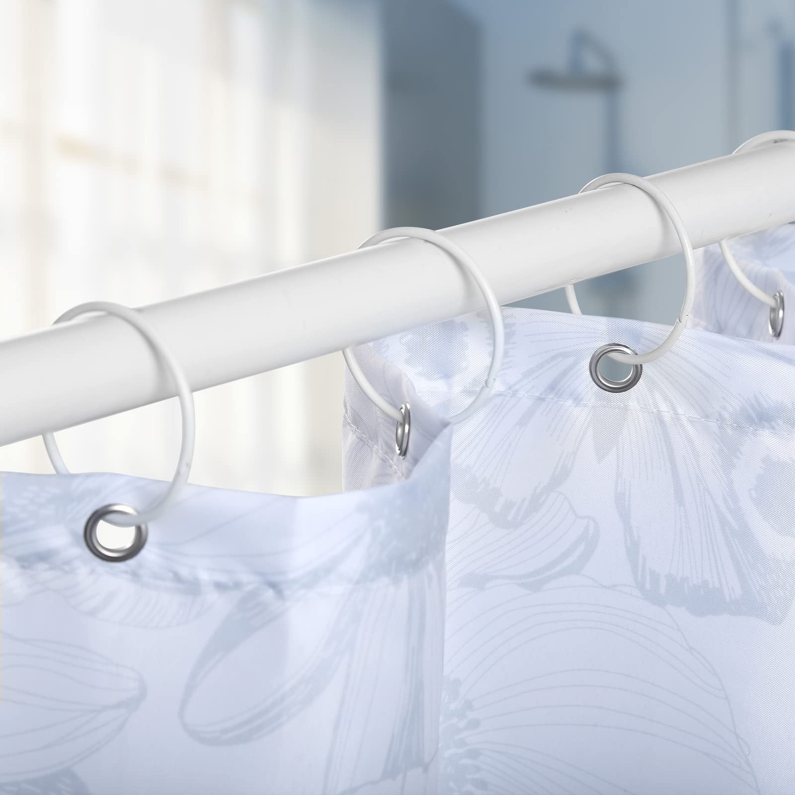 24 Pack Rustproof Metal Shower Curtain Rings - Smooth Gliding Snap Hooks for Bathroom Decor (White) | Perfect for Bathroom Renovation & Home Upgrade