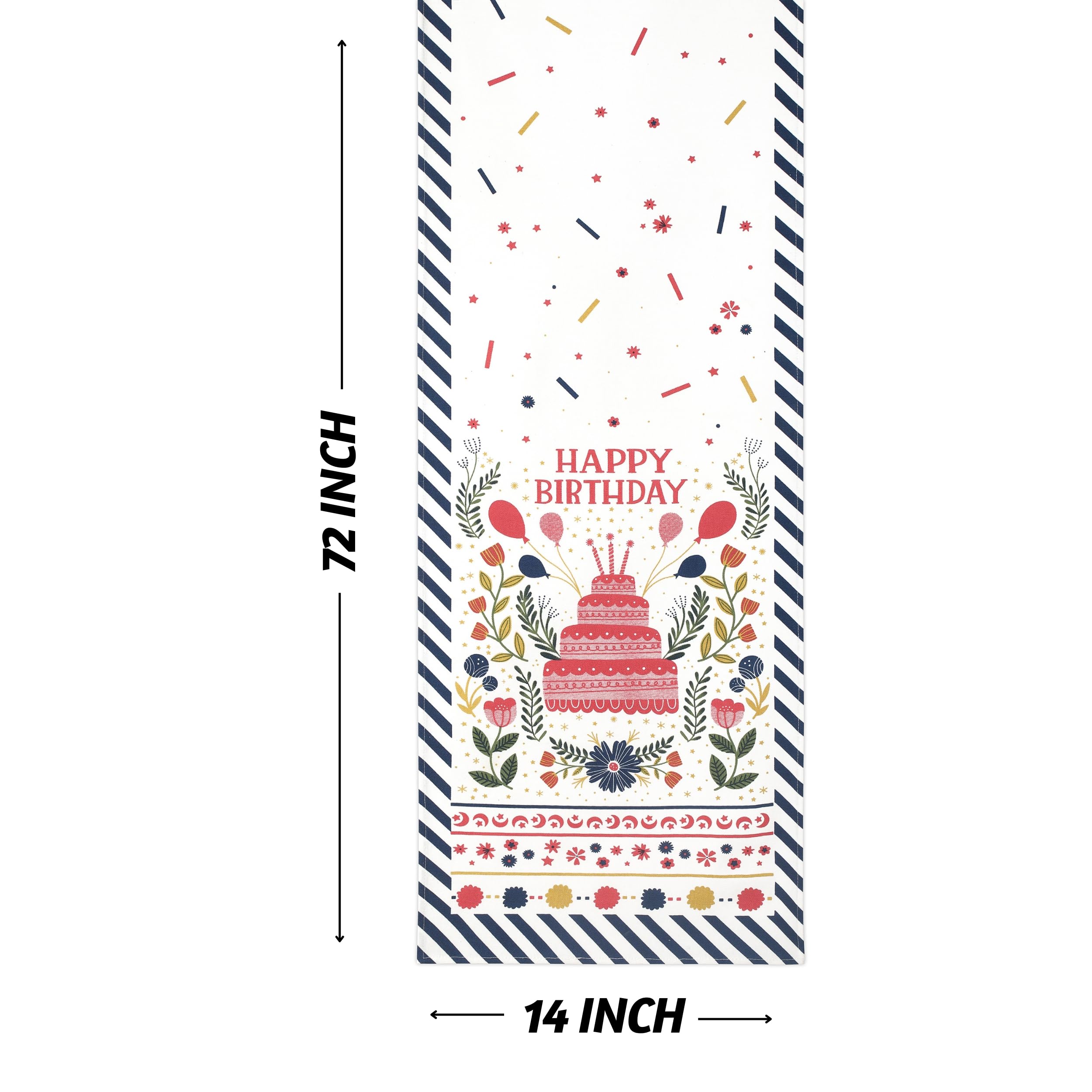 Folkulture 72 Inch Happy Birthday Table Runner - 100% Cotton Boho Table Decor for Birthday Parties, Baby Showers & Special Events - Perfect for Dining Tables, Buffets & Celebration Decorations
