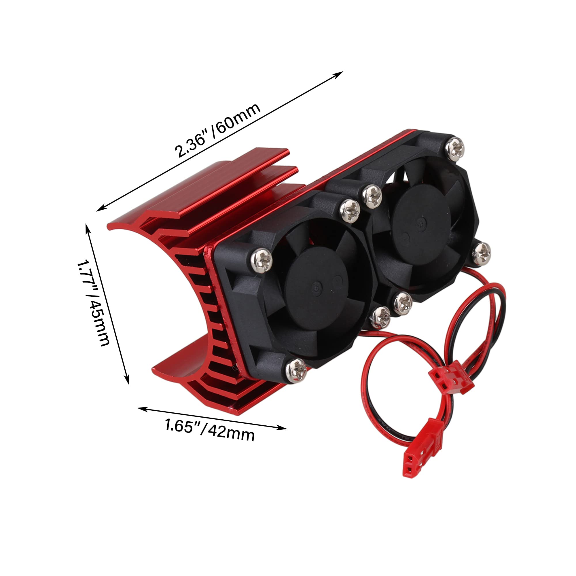 Mxfans N10108 Red Aluminum Alloy Plastic Motor Heatsink with 2 Cooling Fans for RC 1:10 Car 540 550 Motor - High Performance Heat Dissipation for Drift Racing & Off-Road RC Vehicles