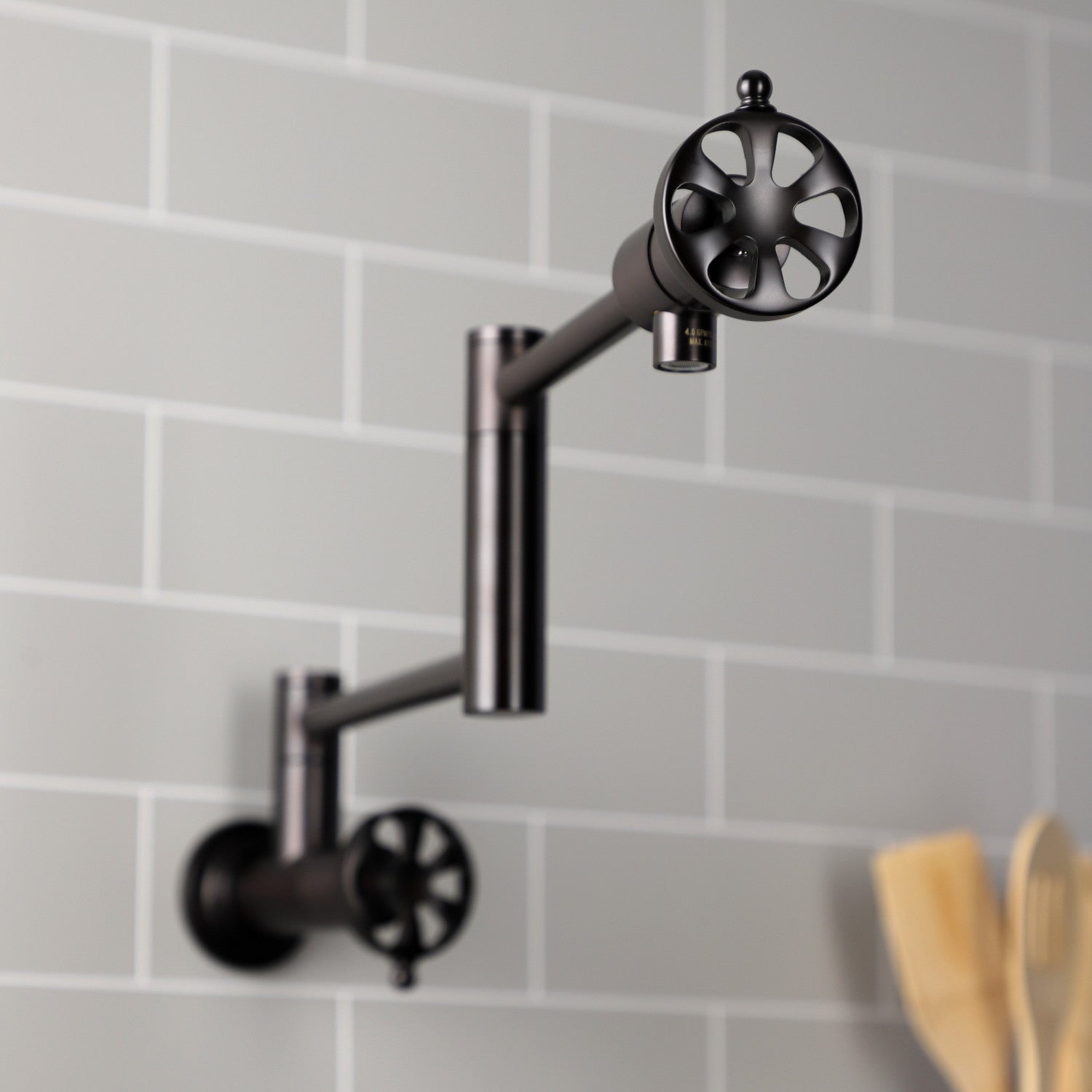 Belknap KS4105RX Oil Rubbed Bronze Wall Mounted Pot Filler Faucet - 2 Handle Kitchen Sink Faucet for Stove & Cooking Area - Perfect for Filling Large Pots, Pans & Stockpots While Cooking