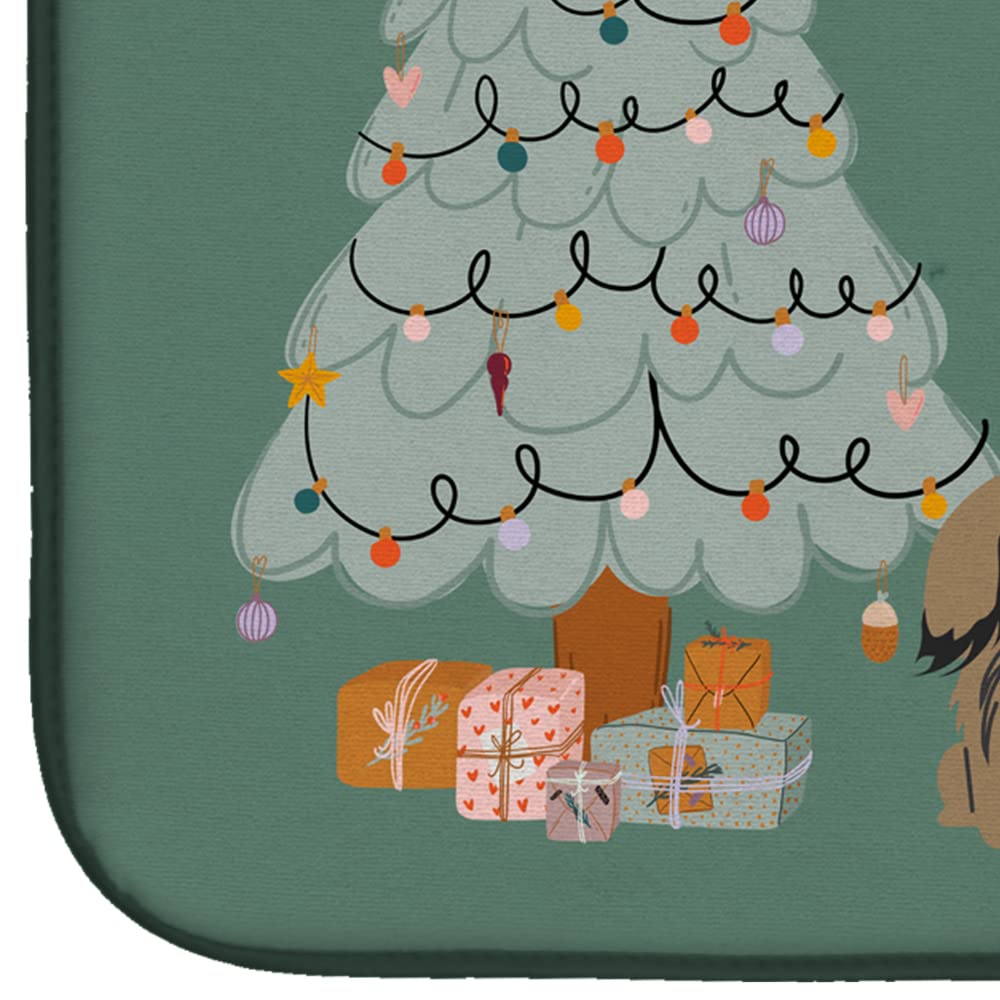 Pekingese Christmas Dish Drying Mat - Absorbent Kitchen Counter Pad (14x21