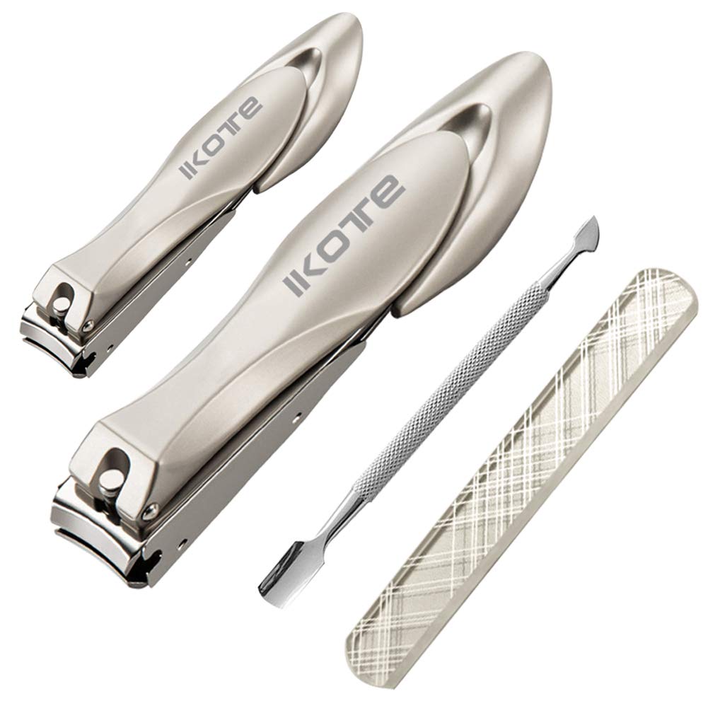 Premium 4-Piece Nail Clipper Set - Stainless Steel Fingernail & Toenail Clippers with Nail File, Cuticle Pusher & Toenail Lifter - Medical Grade Sharp & Durable Manicure Pedicure Kit for Home, Travel & Salon Use
