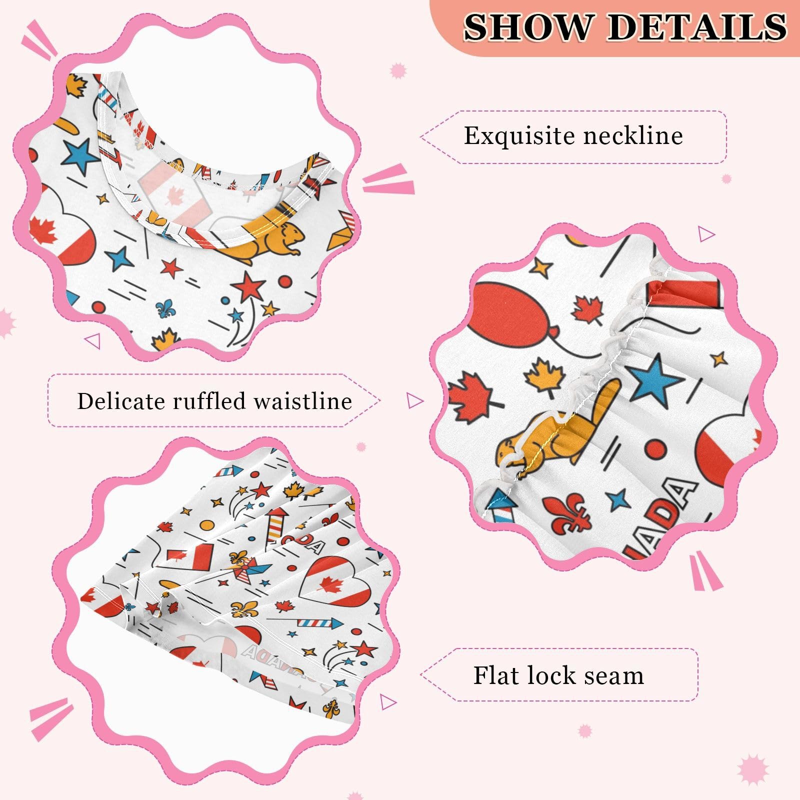 Canada Day Beavers Print A-Line Little Girls Dress - Cute & Comfy Spring Outfits for Holiday Celebrations & Outdoor Play