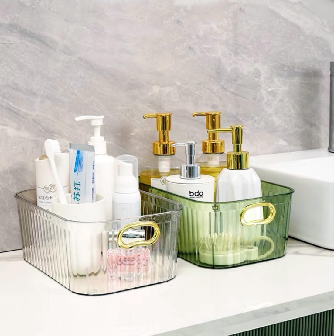 Pink Makeup Organizer & Skincare Organizer Set - Large & Medium Countertop Storage for Cosmetics, Brushes, Beauty Products - Perfect for Vanity, Bathroom, Dressing Table Organization