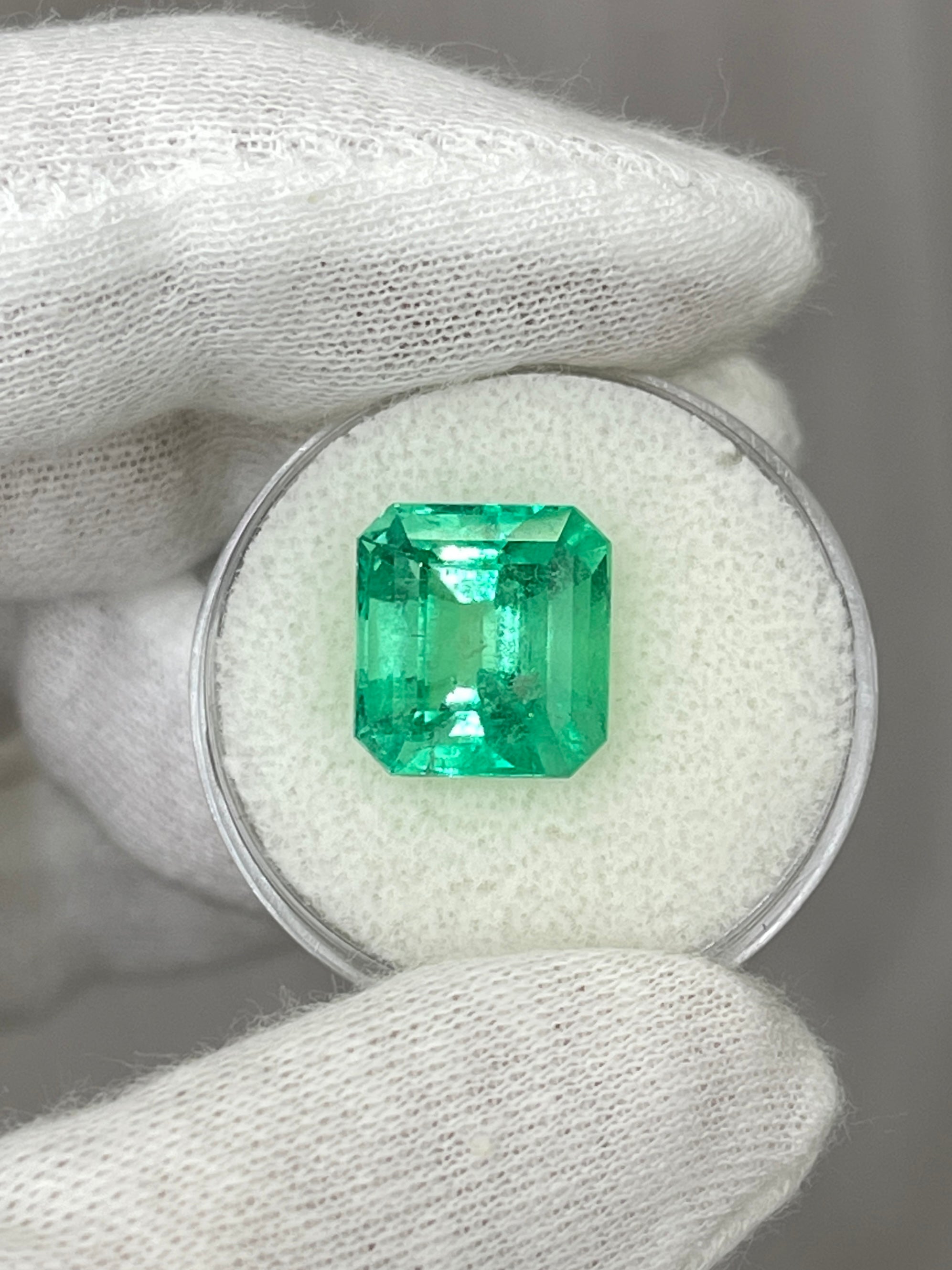 6.50 Carat 12x11mm Yellowish Green Natural Loose Colombian Emerald Gemstone - Asscher Cut for Jewelry Making, Engagement Rings & Collector's Pieces