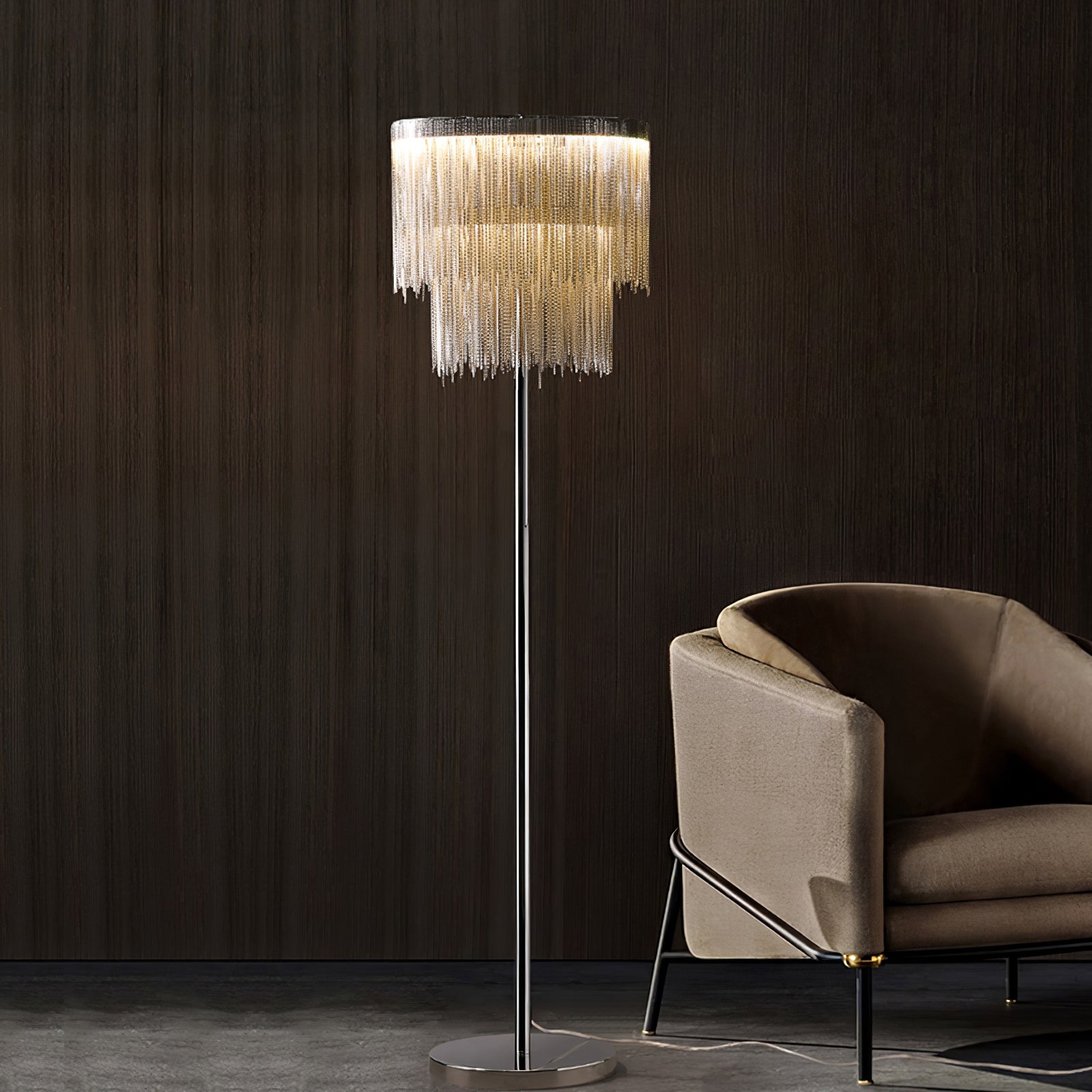 Tassel Floor Lamp with Beaded Chain - Modern Boho Home Decor for Living Room, Bedroom & Office Lighting