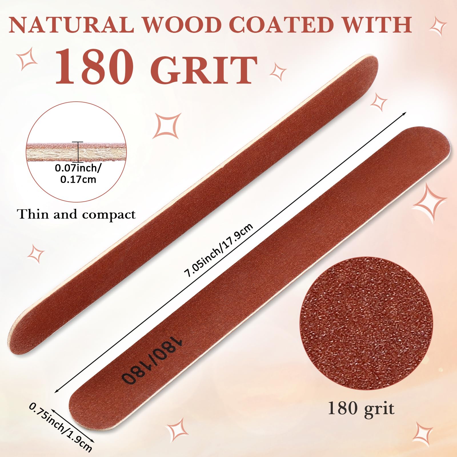 200 Pcs 180/180 Grit Wooden Nail Files - Double Sided Reusable Manicure Emery Boards for Natural & Acrylic Nails - Professional Salon Quality Nail Care Tools for Home & Spa Use